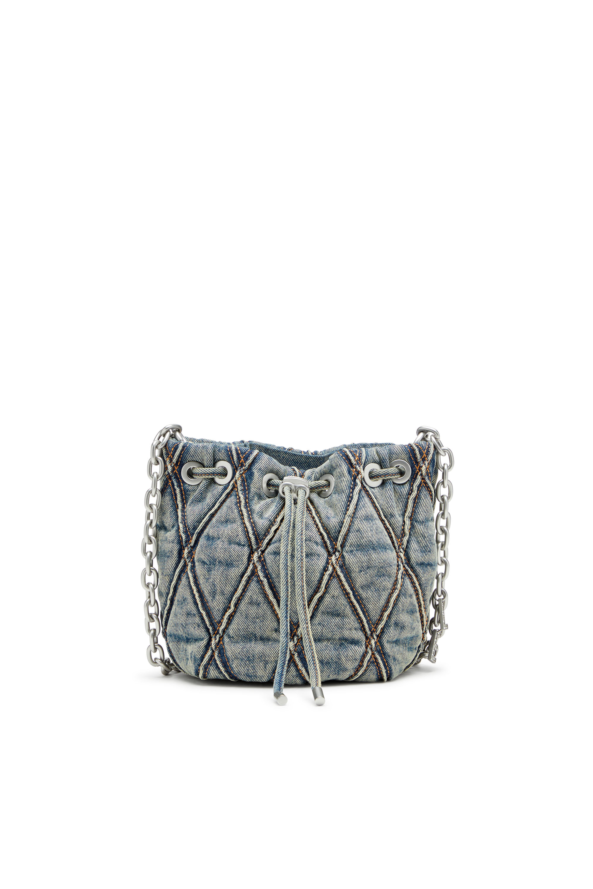 Diesel - CHARM-D BUCKET S, Damen Charm-D S-Mini-Beuteltasche aus gestepptem Argyle-Denim in Blau - 1