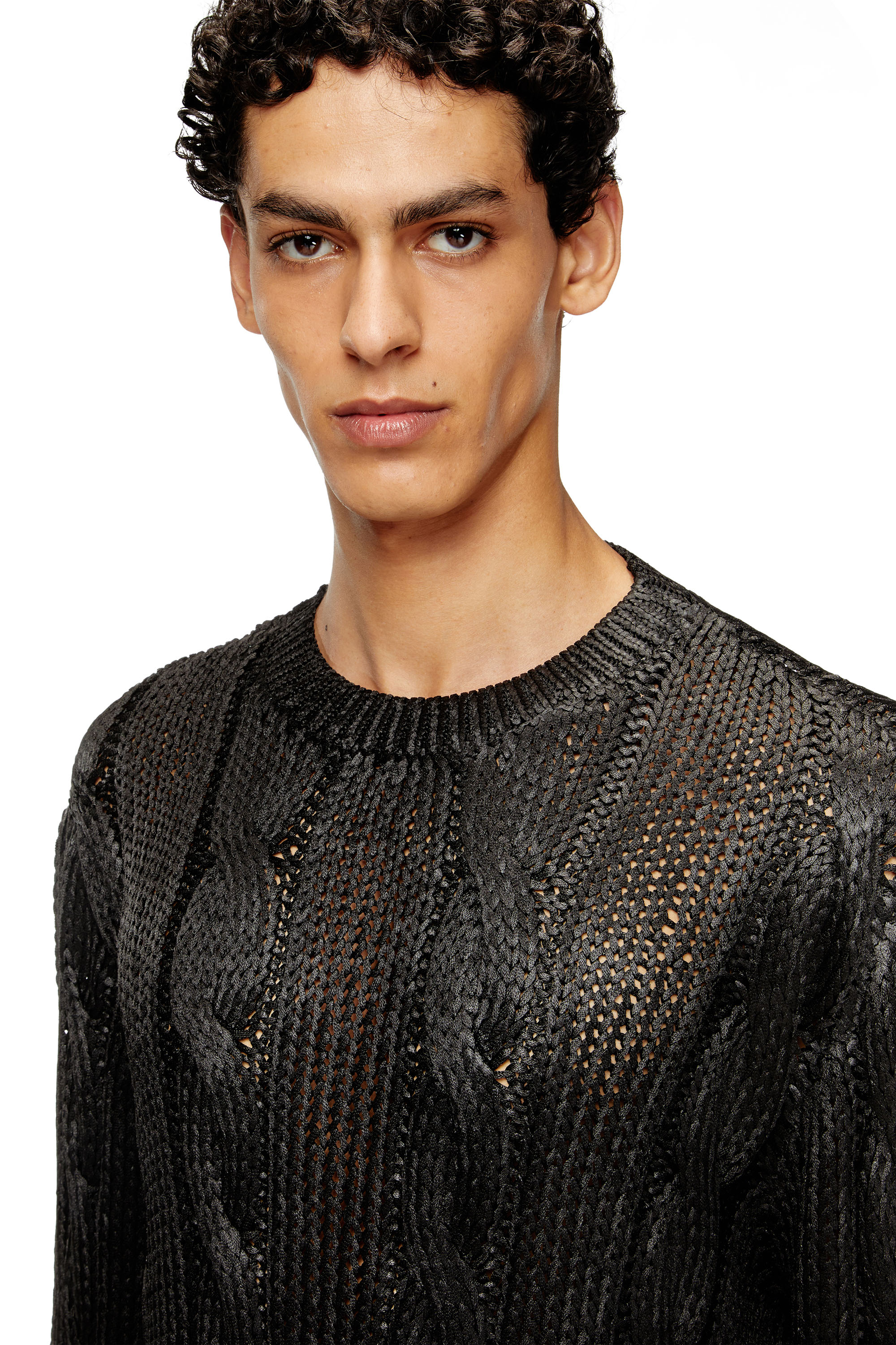 Diesel - K-MICHIU, Herren Pullover mit Zopf-Muster und Glanzeffekt in Schwarz - 4