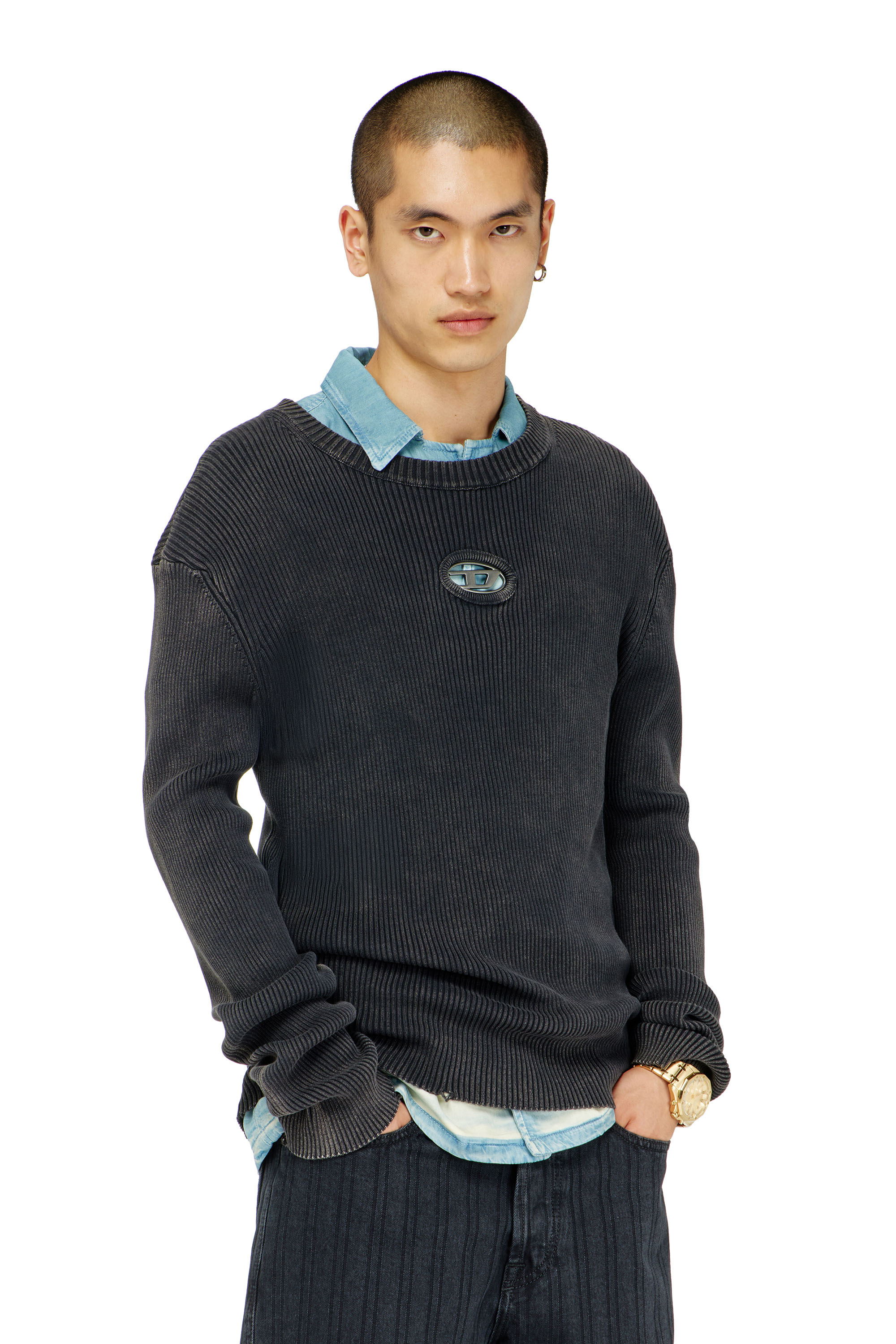 Diesel - K-DARIN-D, Herren Vielgetragener Pullover mit Cutout-Logo in Schwarz - 3