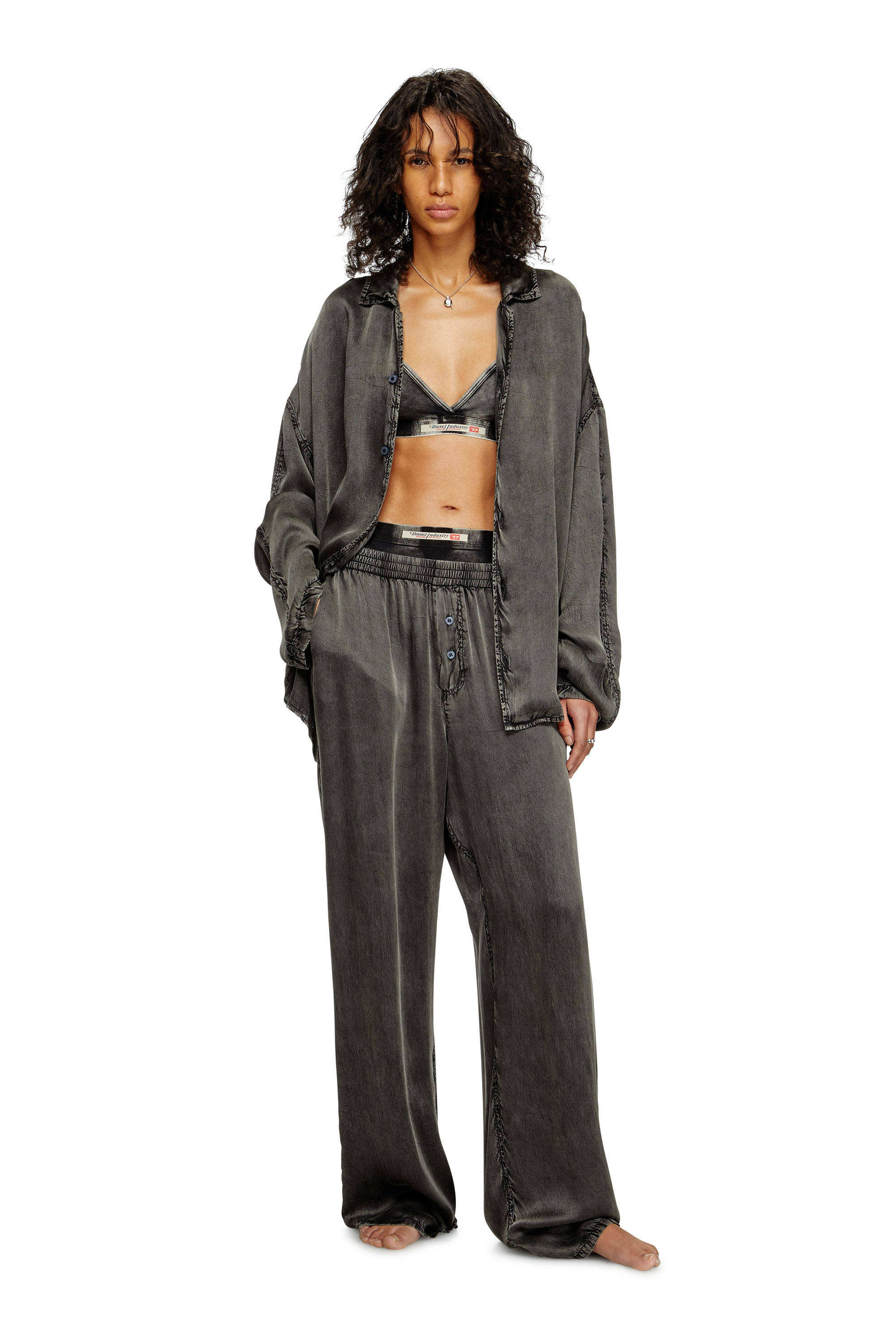Diesel - SET-KEITH-DNM, Unisex Fließende Pyjamas mit Denim-Effekt in Schwarz - 1