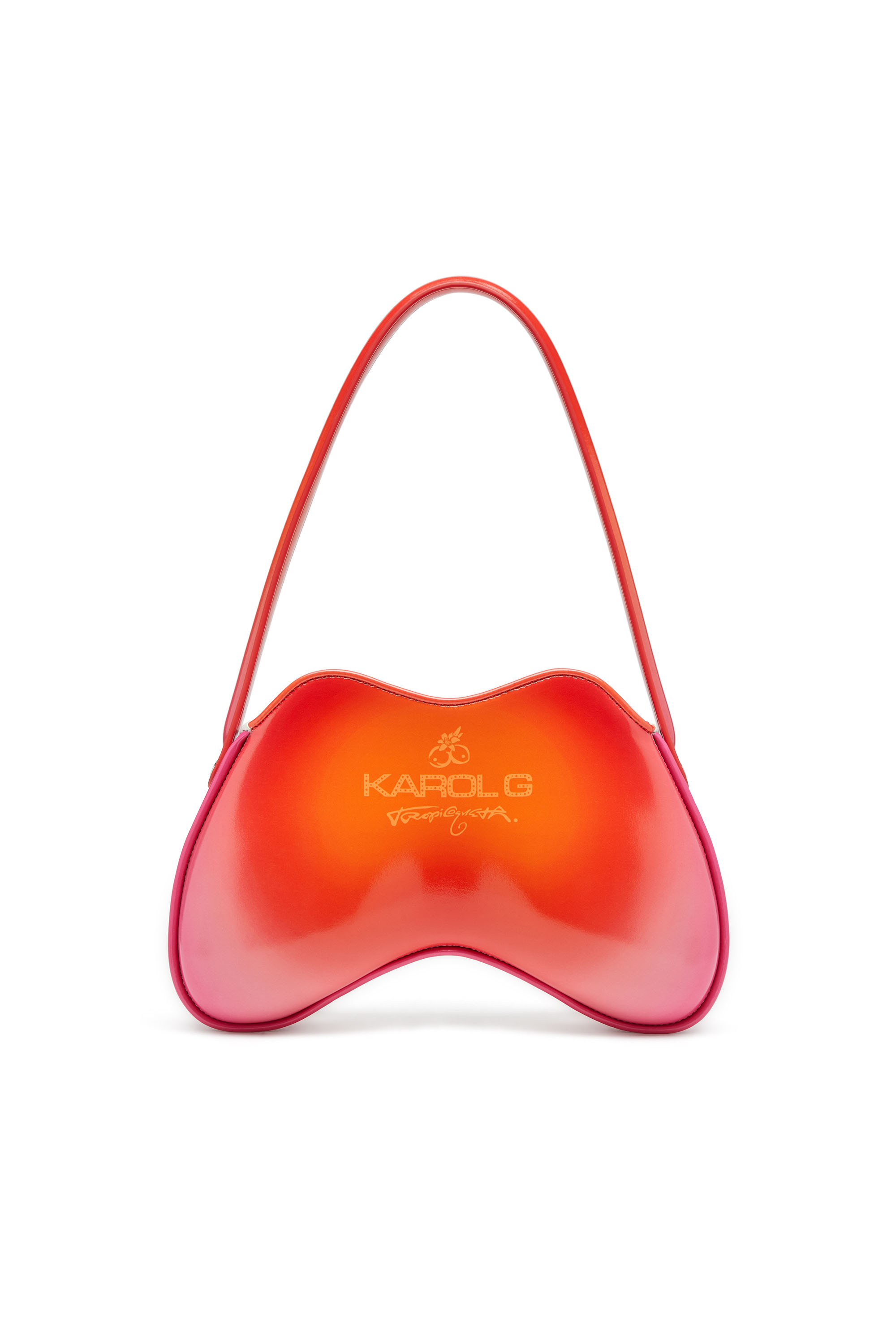 Diesel - K.G. DOUBLE-D SHOULDER, Damen Double-D-Glänzende Schultertasche mit Lotus-Print in Weiß/Rosa - 3