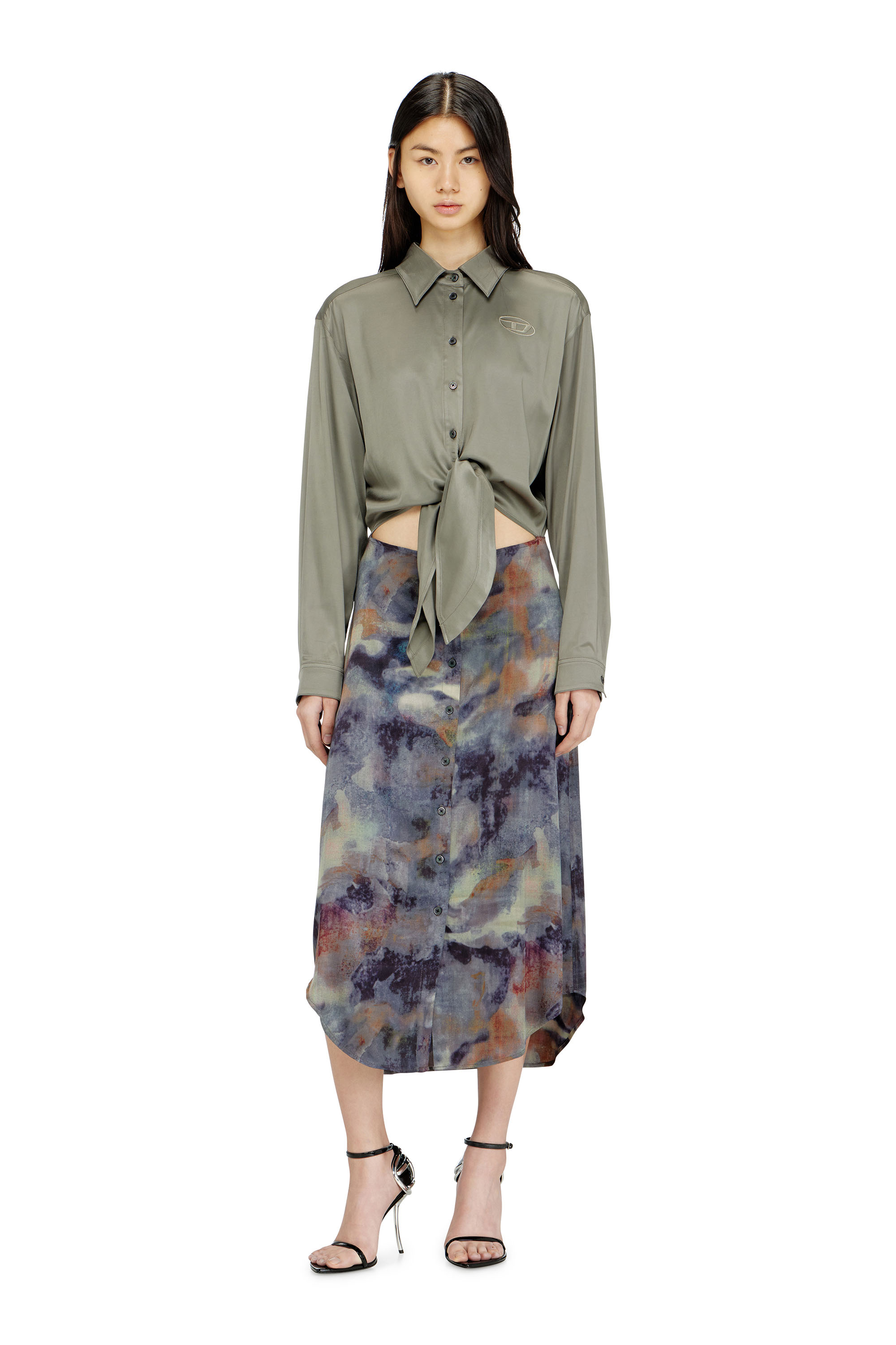 Diesel - D-ELTA, Damen Satiniertes Midikleid mit geknotetem Oberteil in null - 2