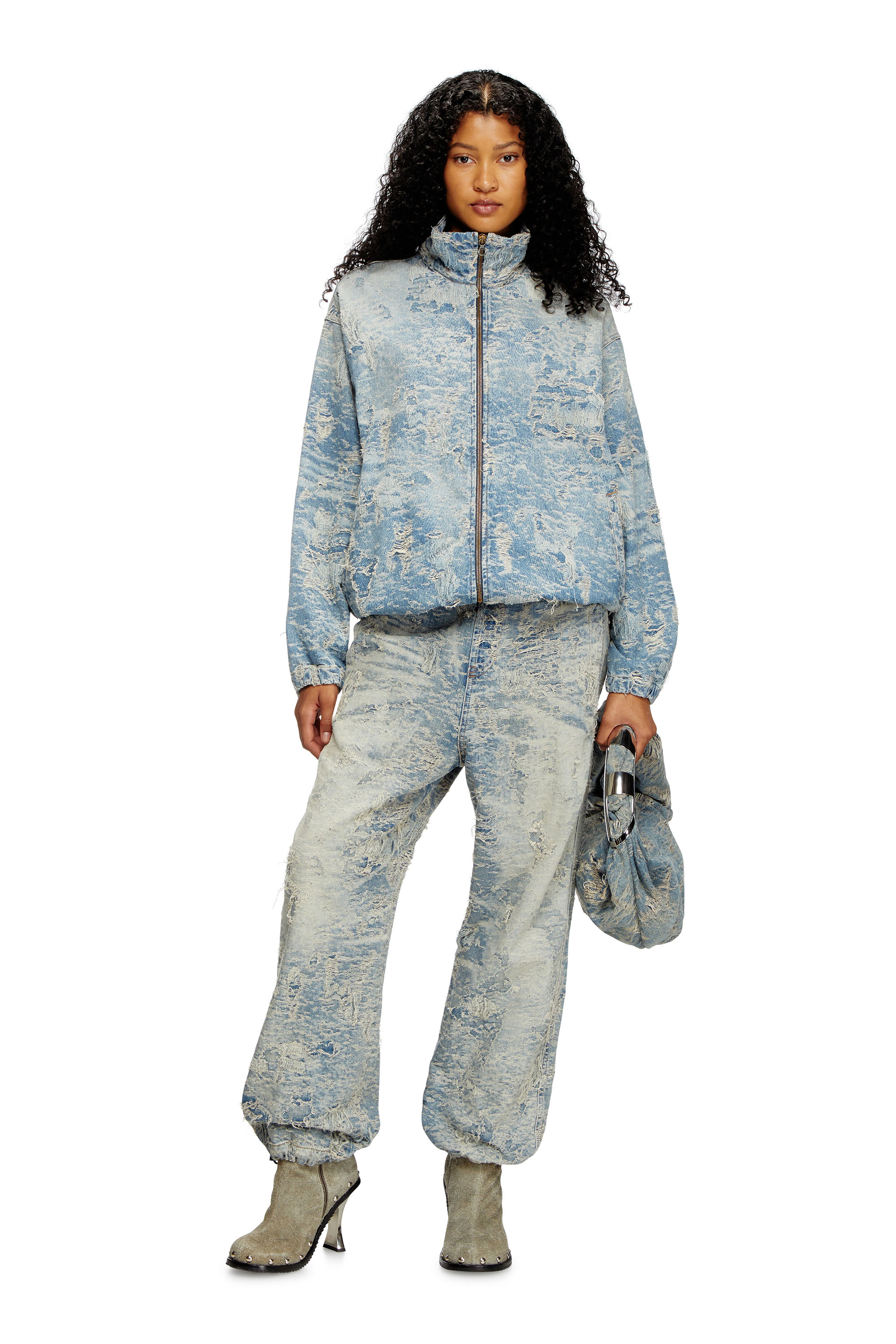 Diesel - D-KRAP-FSF, Unisex Jacke mit Reißverschluss aus Jacquard-Denim mit Schmutz-Effekt in Hellblau - 6