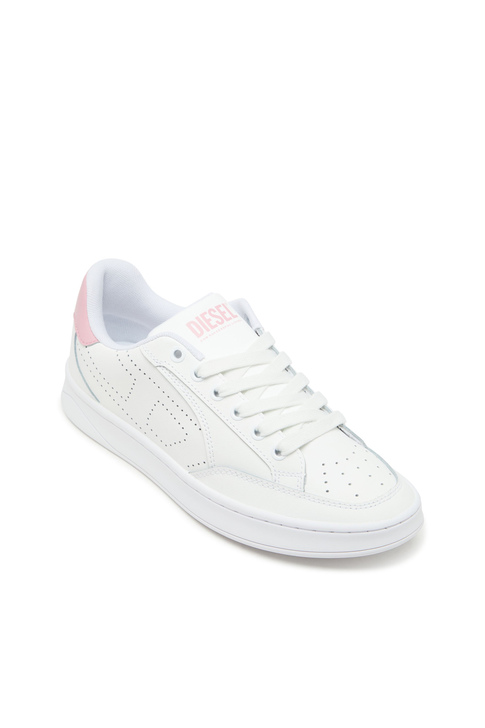 Diesel - S-DAKOTA LOW W, Damen Sneakers aus Leder mit perforiertem Logo in Weiss/Rosa - 6