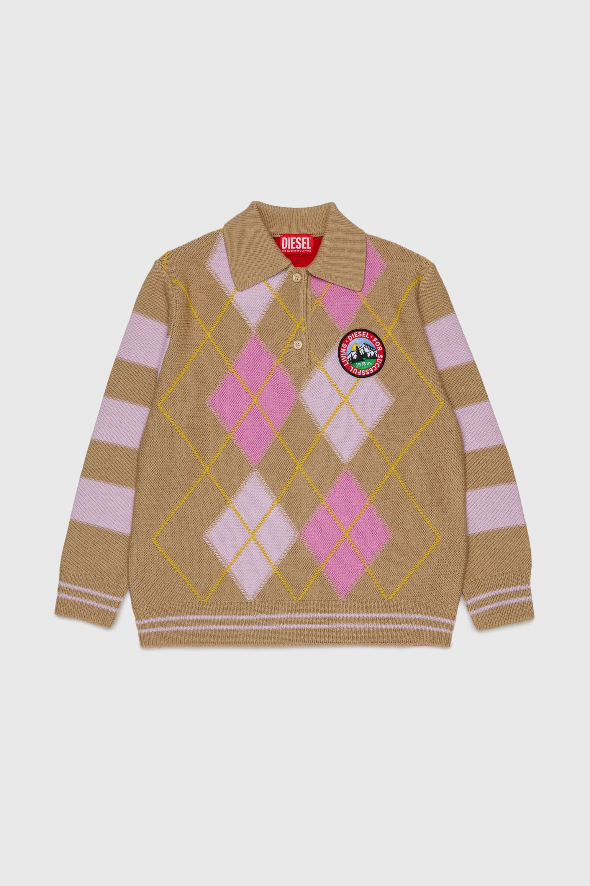 Diesel - KROMBY OVER, Unisex Polo-Pullover aus Wollmischung mit Argyle-Muster in Braun - 1