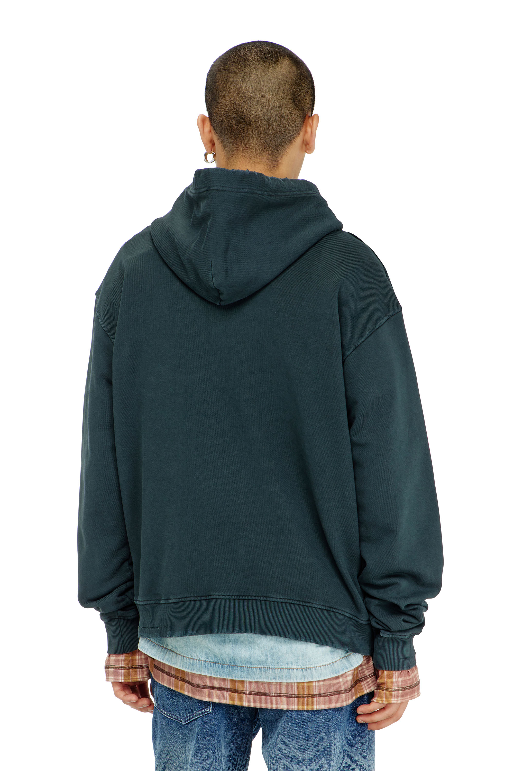 Diesel - S-NORM-HOOD-CRYSTALS, Herren Hoodie mit Rissen und Kristalldetails in Dunkelgr&uuml;n - 4