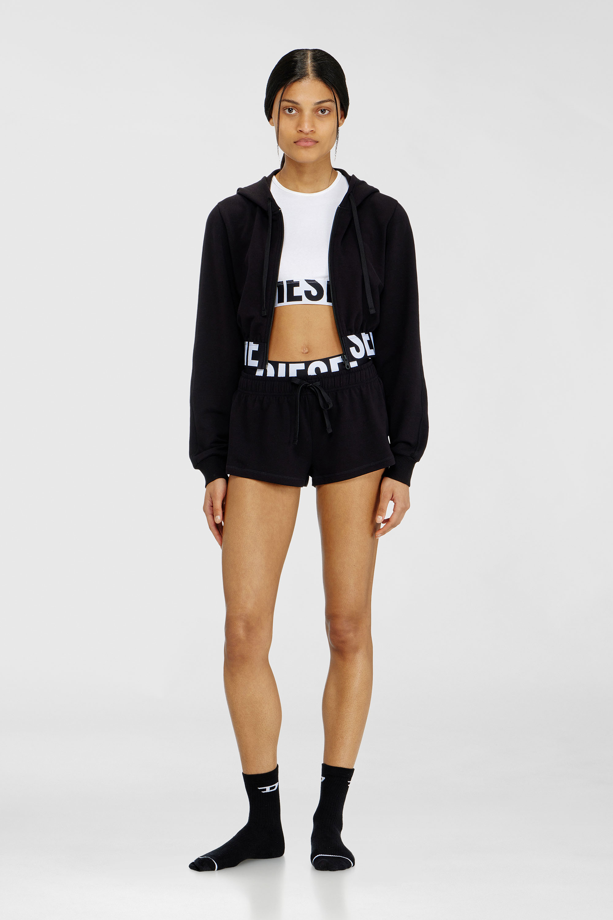 Diesel - MIRANDA-D-POP, Damen Kurze Hose aus Baumwollfrottee mit Diesel-Logo in Schwarz - 1