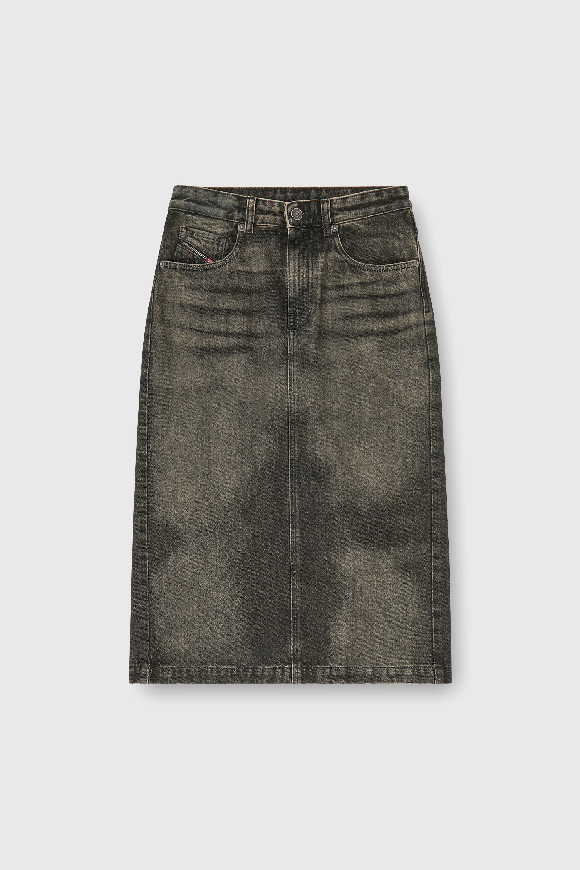 Diesel - DE-PENDY-FSJ, Damen Bleistiftrock aus Denim mit Dirty-Effekt in Schwarz/Dunkelgrau - 2