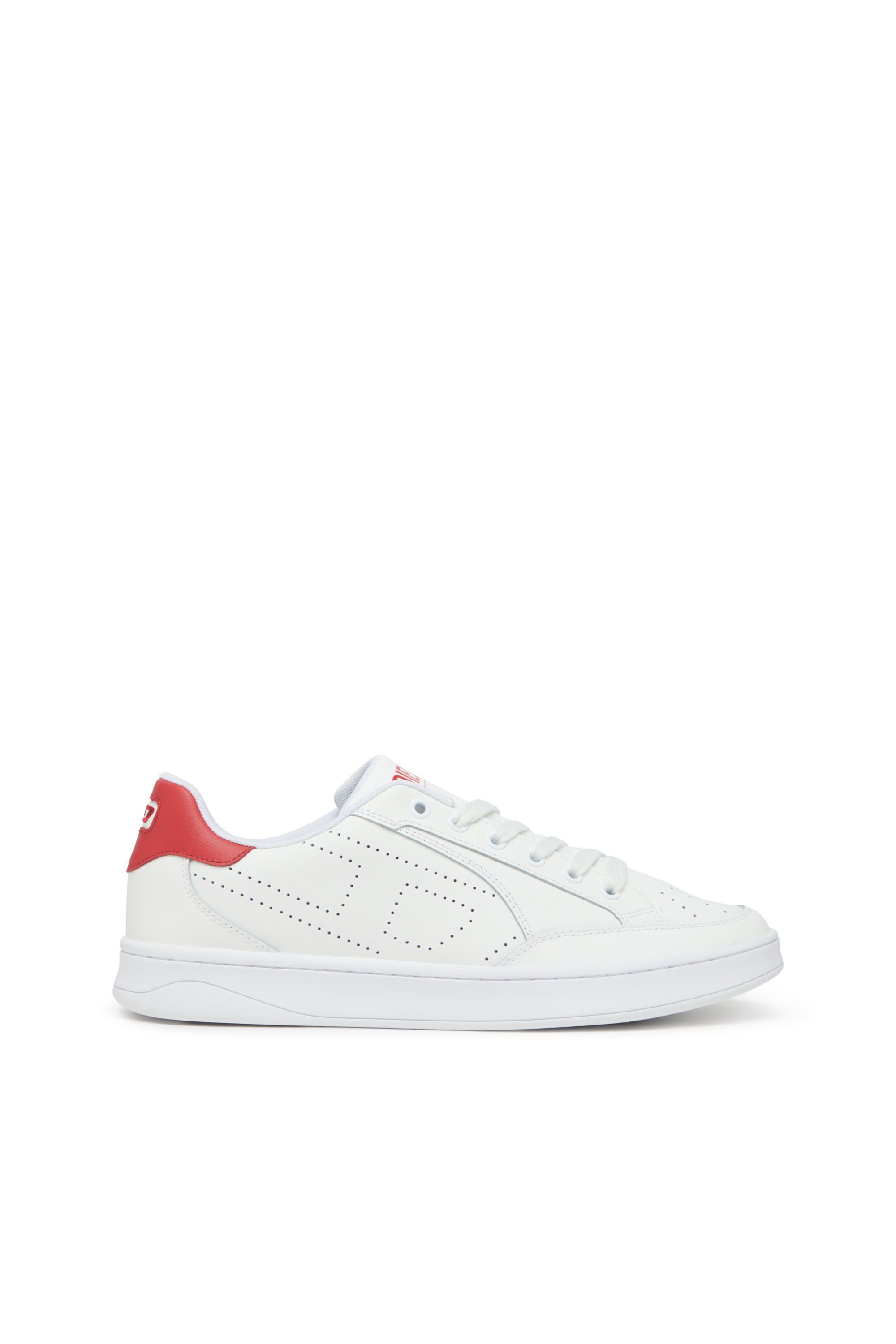 Diesel - S-DAKOTA LOW, Herren Sneakers aus Leder mit perforiertem Logo in Weiss/Rot - 1