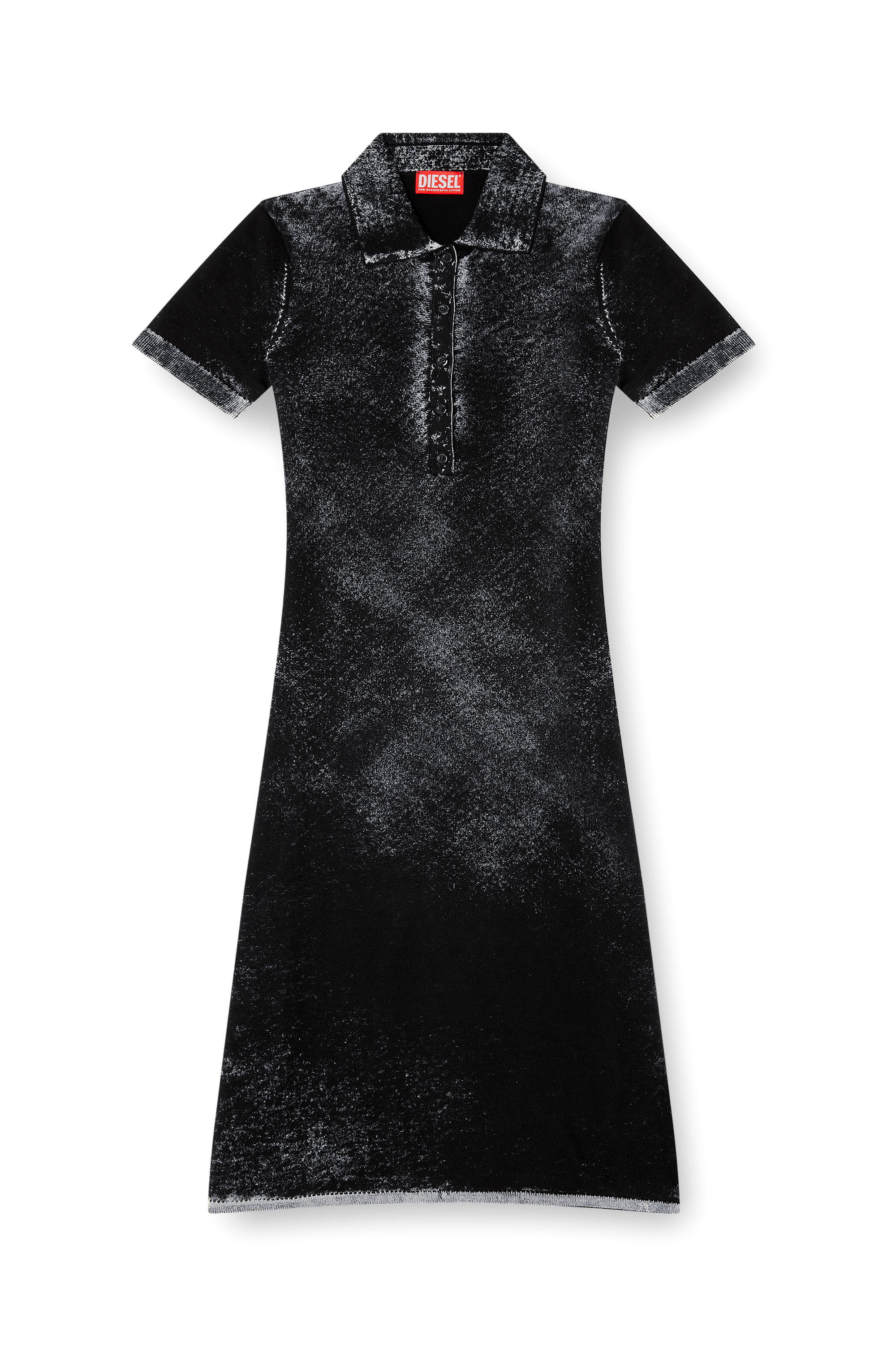 Diesel - M-LOURENS, Damen Midi-Polokleid aus umgekehrt bedrucktem Strick in Schwarz - 3