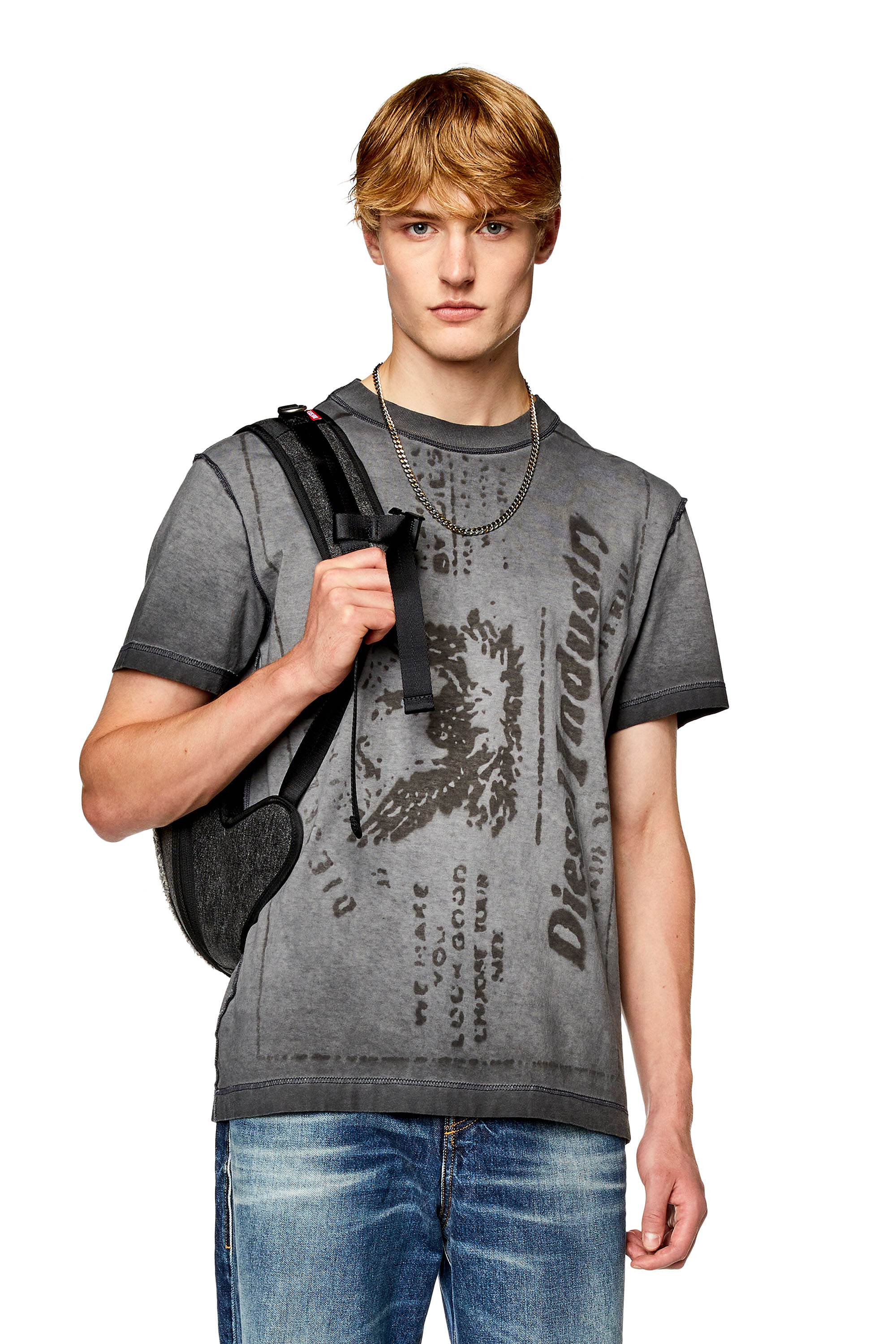 Diesel - T-DIEGOR-L2, Man T-shirt with faded jacron print in Grey - Image 1