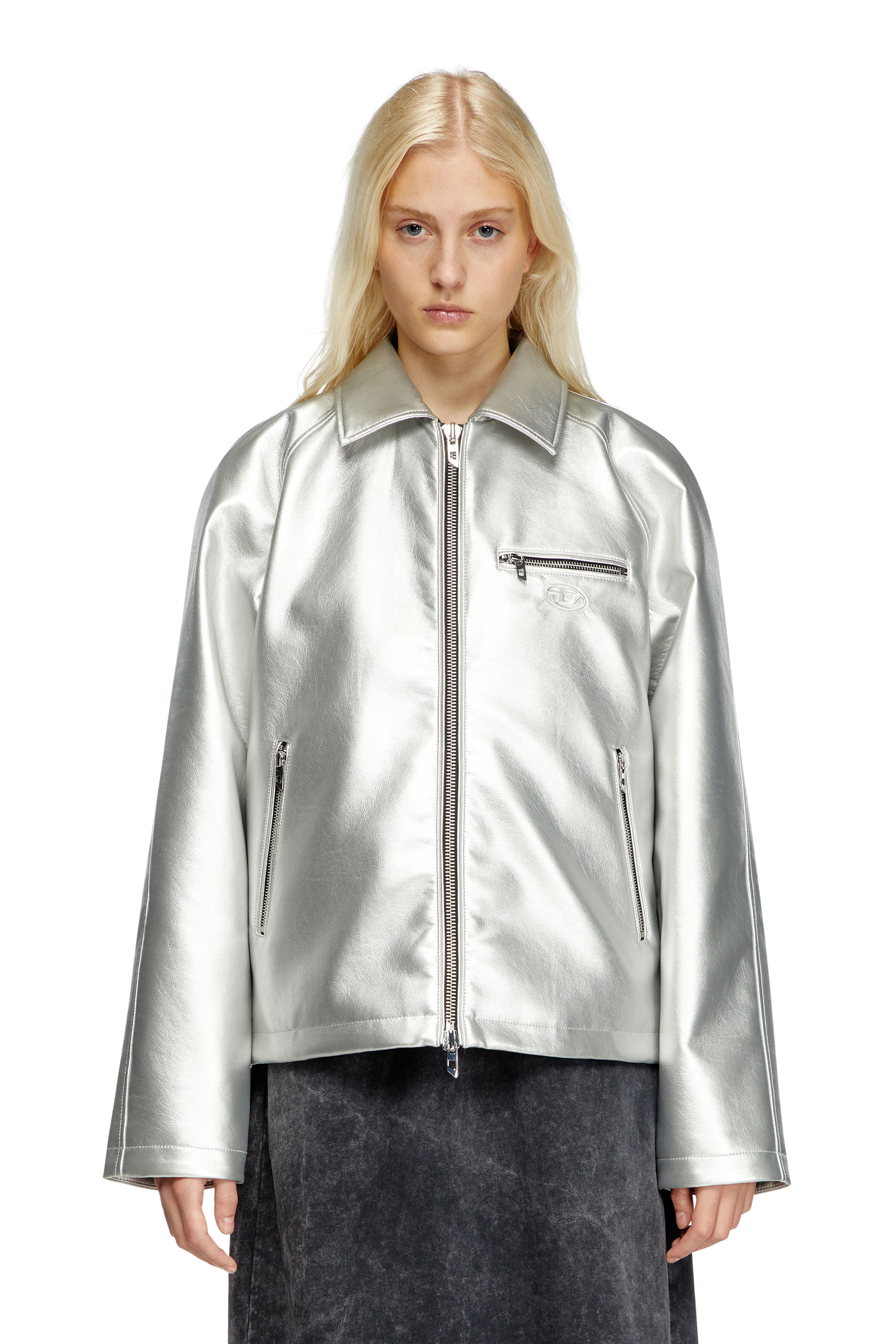 Diesel - J-THOME, Unisex Metallic-Coachjacke in Silber - 1