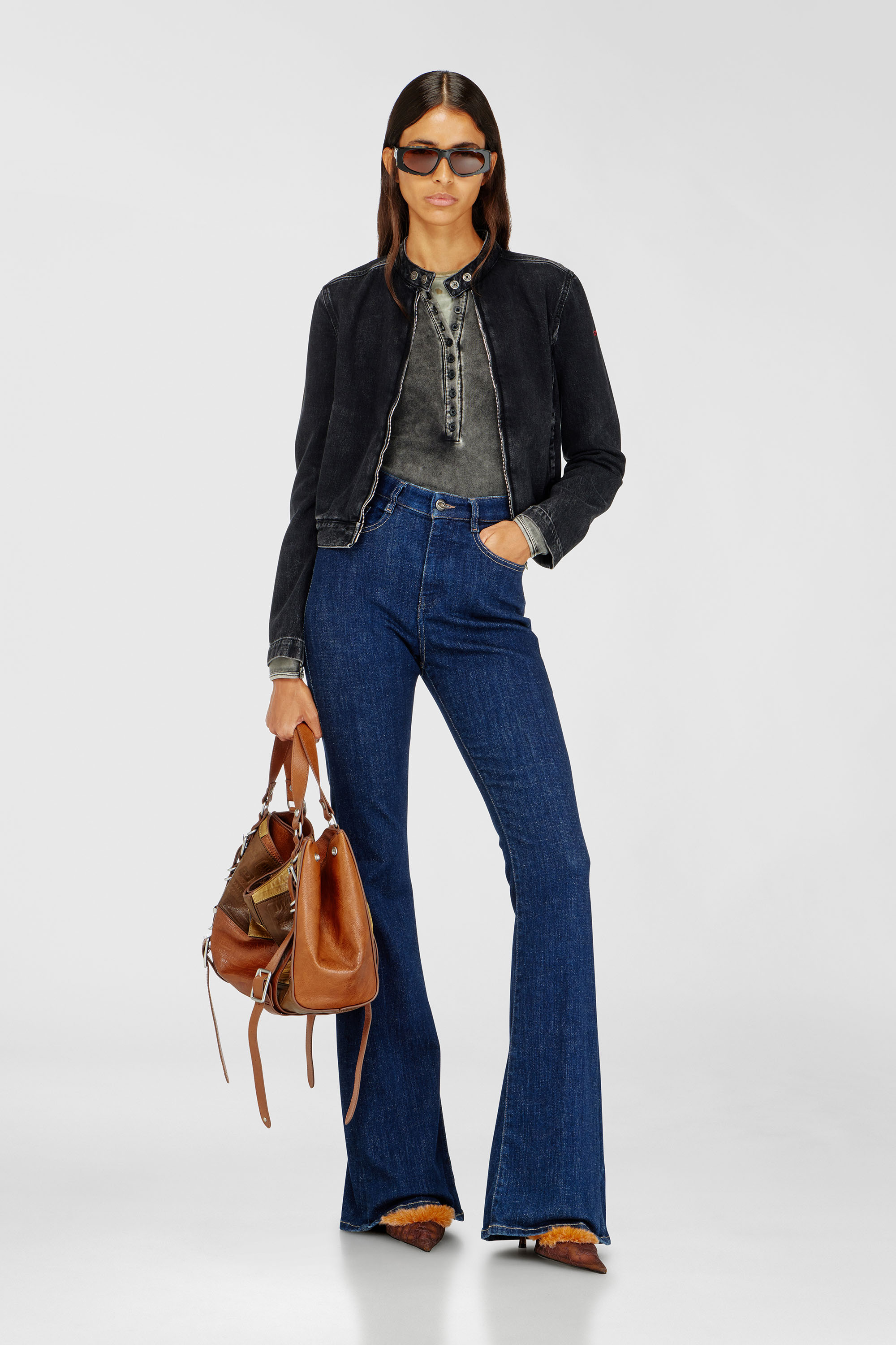 Diesel - DE-MORNIN, Damen Motorradjacke aus Denim in Clean-Wash-Denim in Schwarz - 2