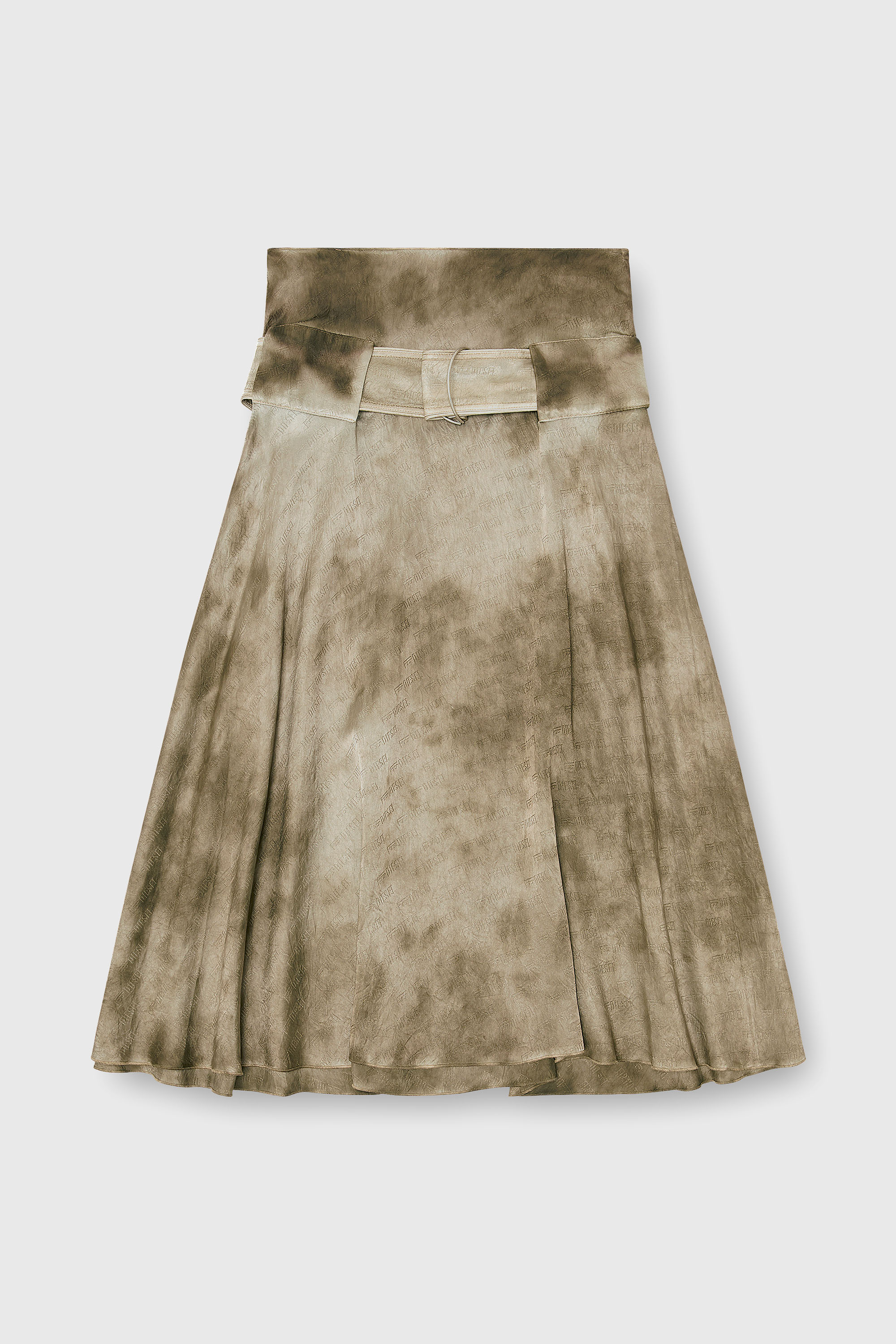 Diesel - O-DYLE, Woman's Belted midi skirt in logo-jacquard satin in Light Brown - 2
