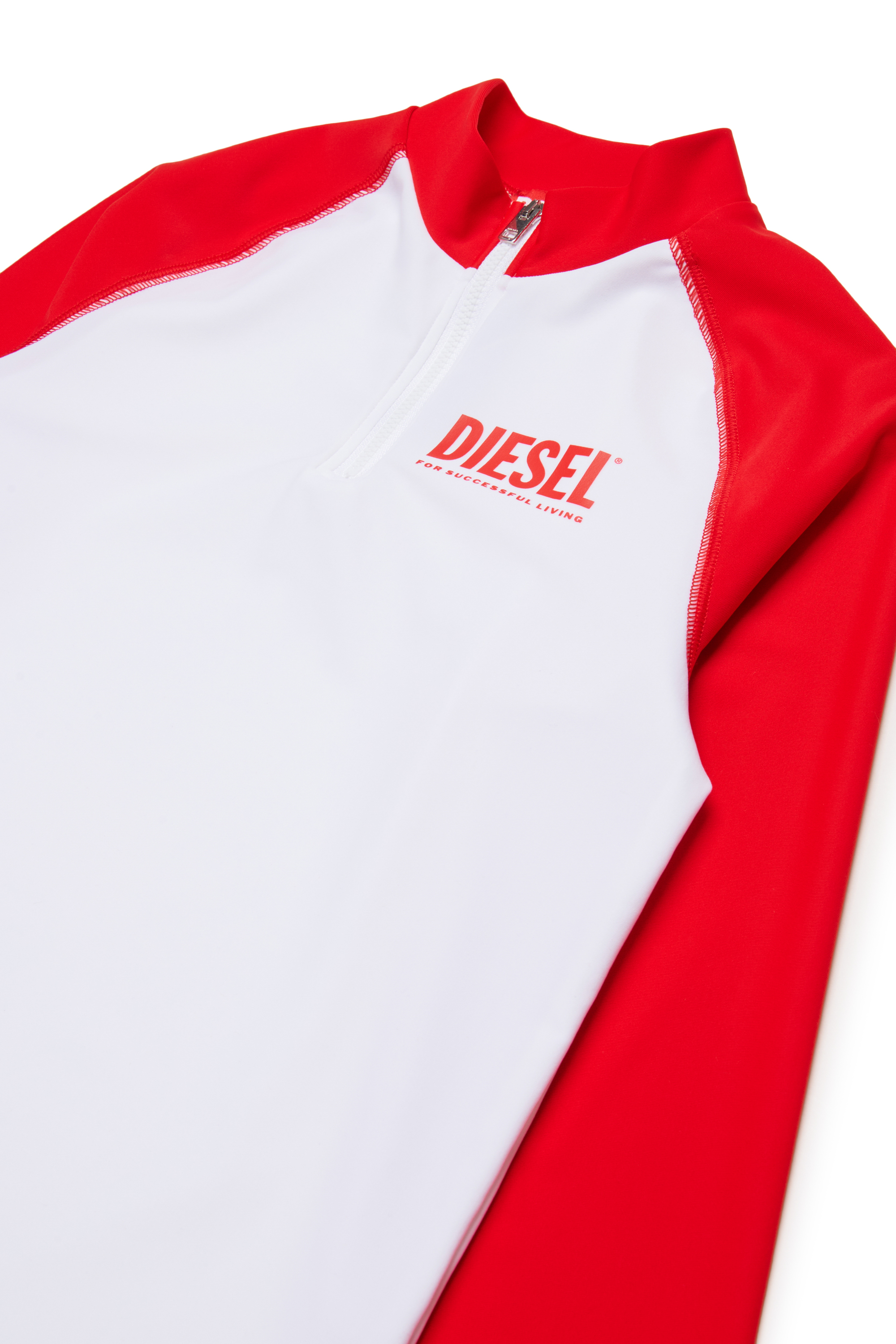 Diesel - MTRUS, Herren Rashguard mit halbem Rei&szlig;verschluss in Weiss/Rot - 3
