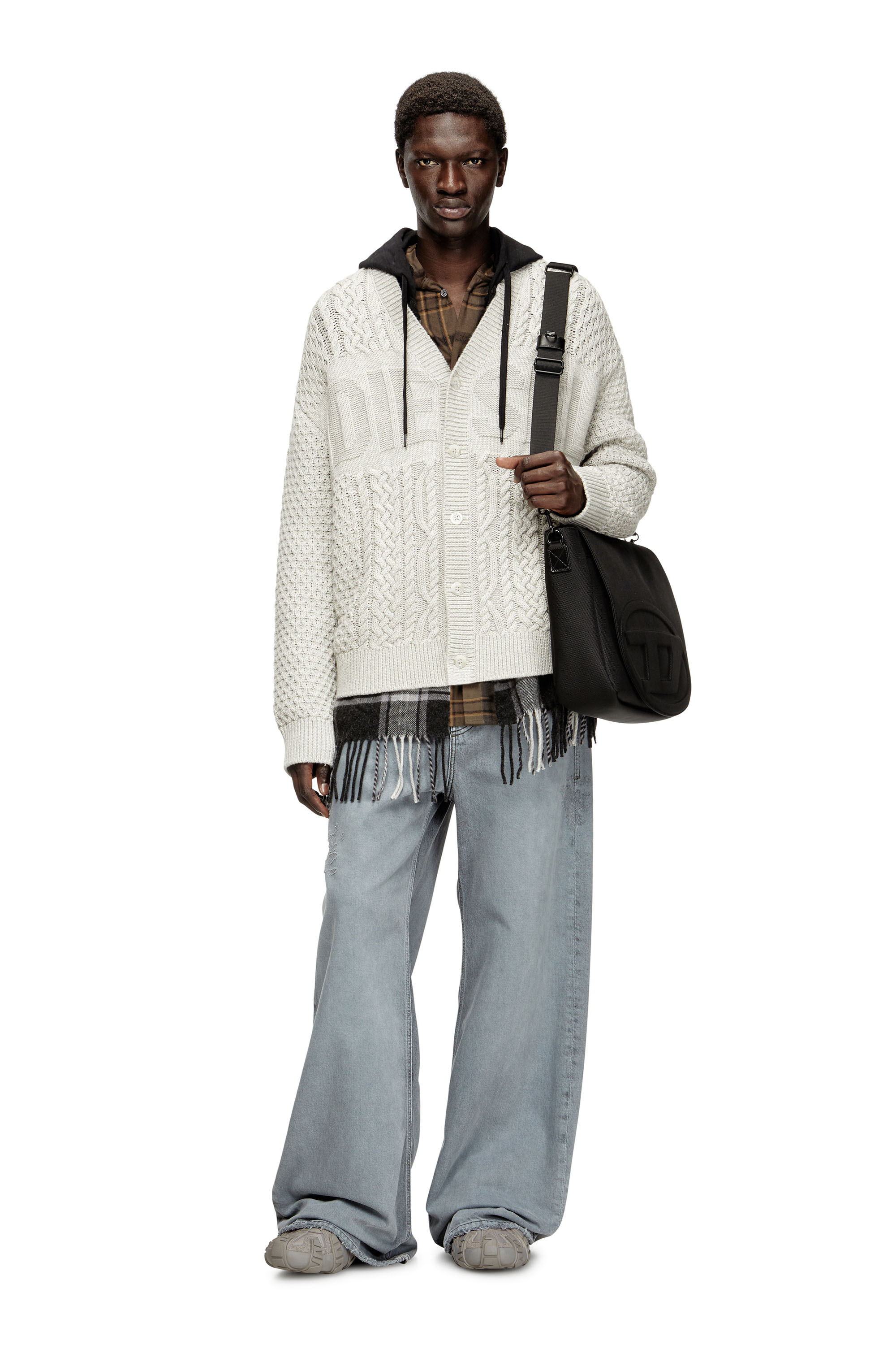Diesel - K-ANTOINE, Herren Cable-knit cardigan with Diesel logo in Hellgrau - 2