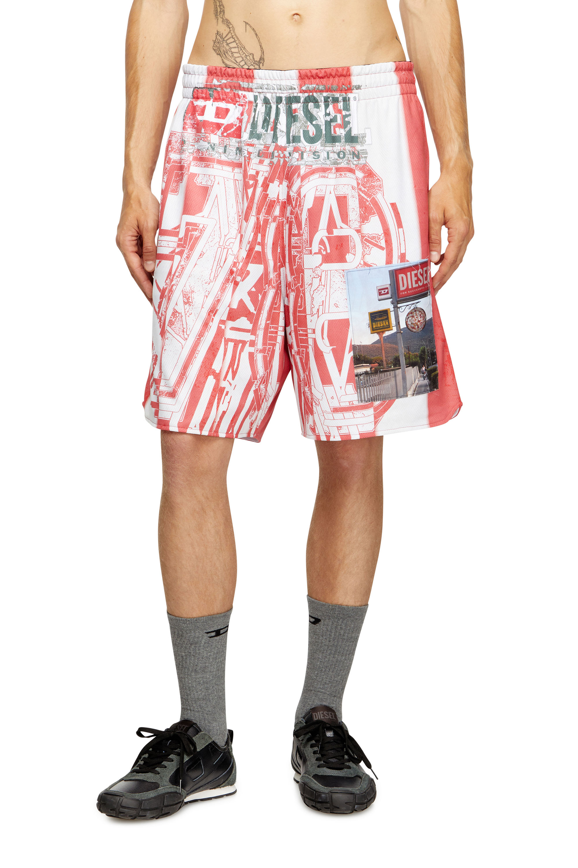 Diesel - P-KURT, Herren Gestreifte Shorts mit Foto-Patches in null - 1