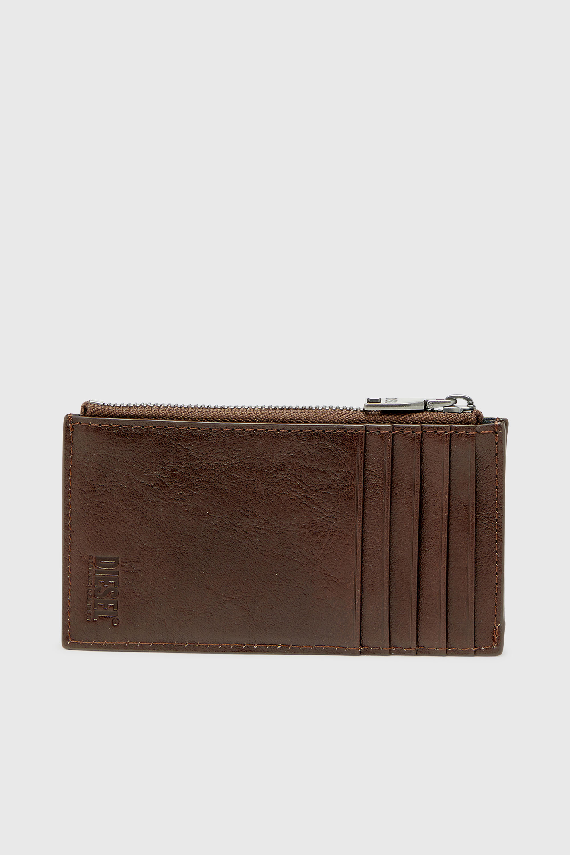 Diesel - FLAG-D CARD HOLDER III, Herren Leder-Kartenetui mit Rei&szlig;verschluss in Braun - 2