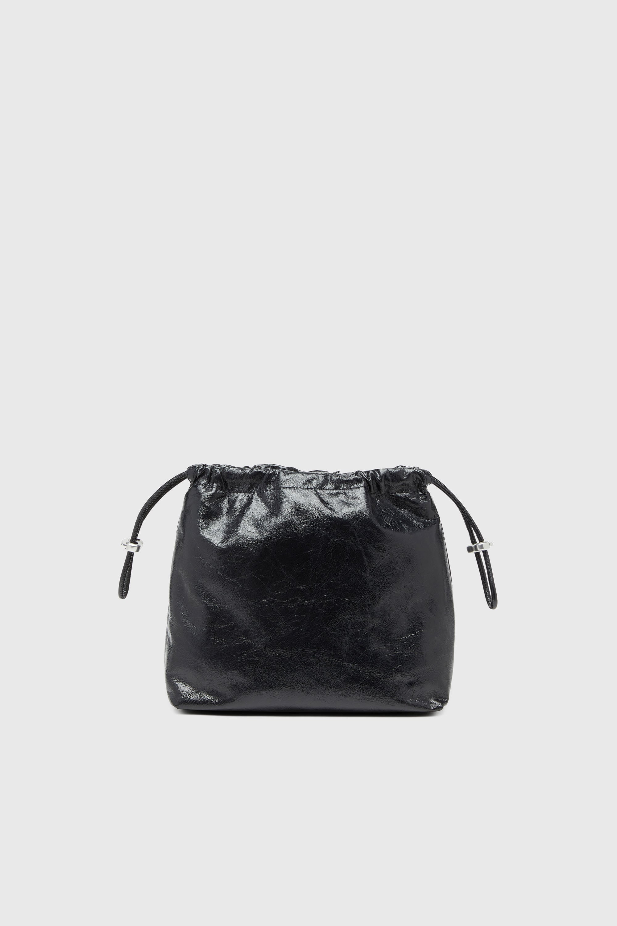 Diesel - SCRUNCH-D BUCKET, Damen Scrunch-D-Beuteltasche aus gl&auml;nzendem zerknittertem Leder in Schwarz - 2