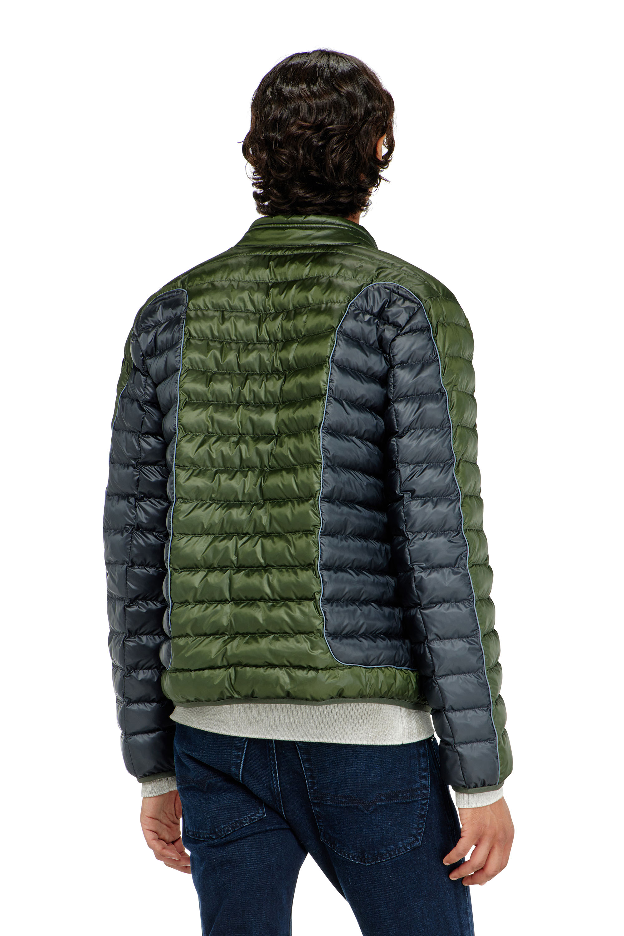 Diesel - W-PILOT-BLOCK, Herren Biker-Pufferjacke mit Colour-Block-Design in Grau/Gr&uuml;n - 4