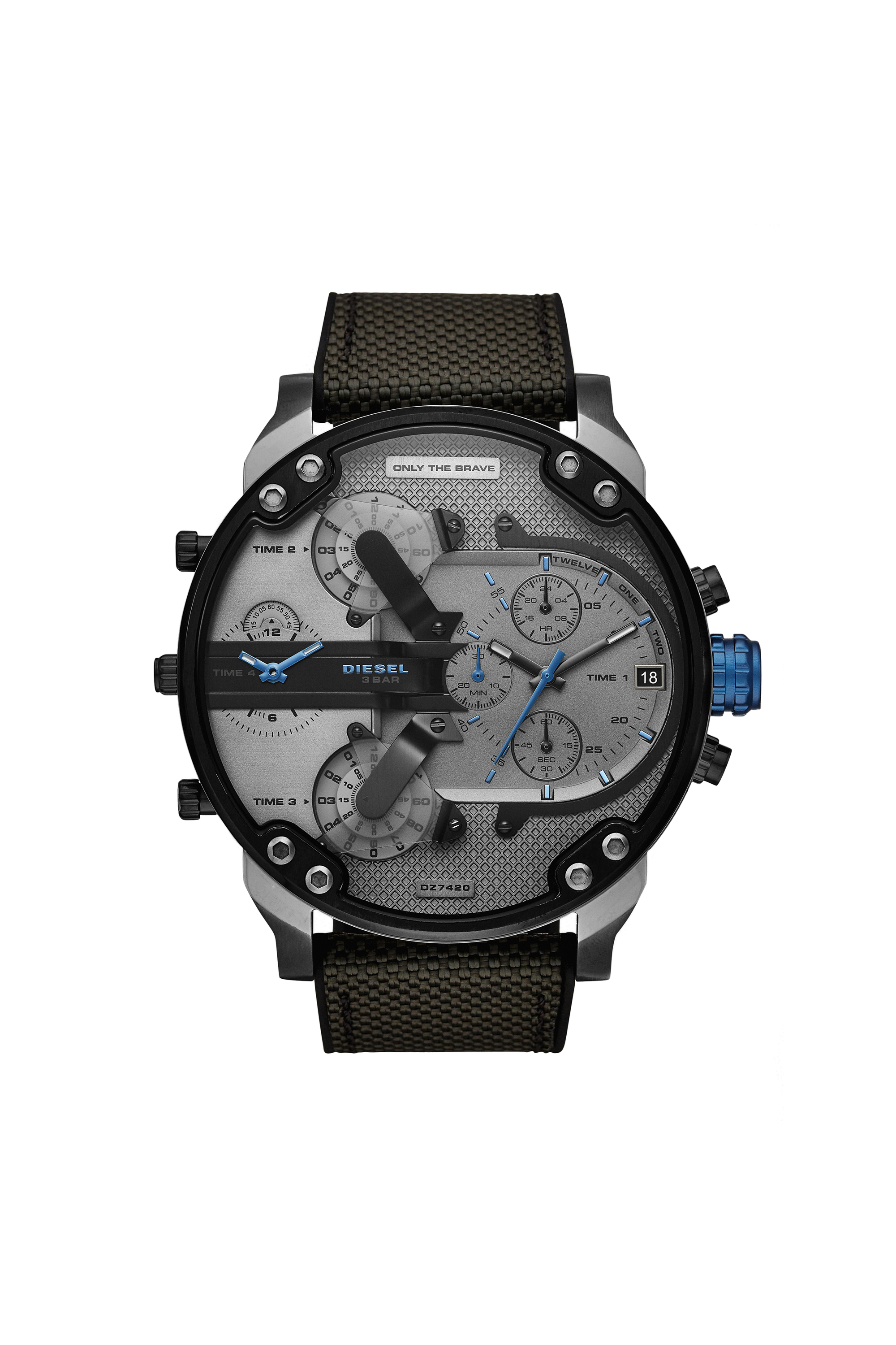 Diesel - DZ7420, Herren Mr. Daddy 2.0 Armbanduhr mit Silikonarmband und Chronograph-Anzeige in Schwarz/Blau - 1
