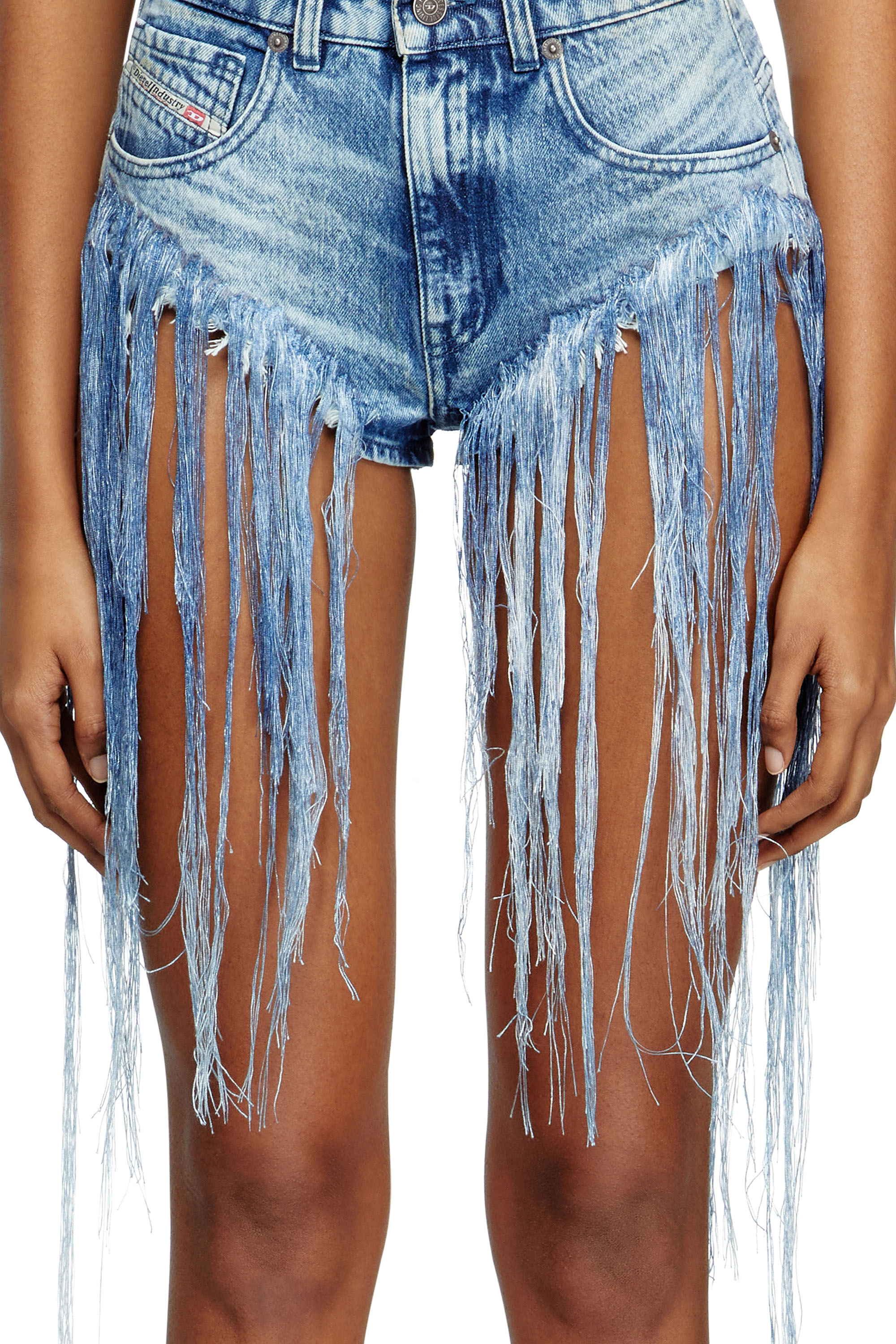 Diesel - DE-JIZZ-FSG, Damen Shorts aus vielgetragenem ausgefranstem Denim in Mittelblau - 5