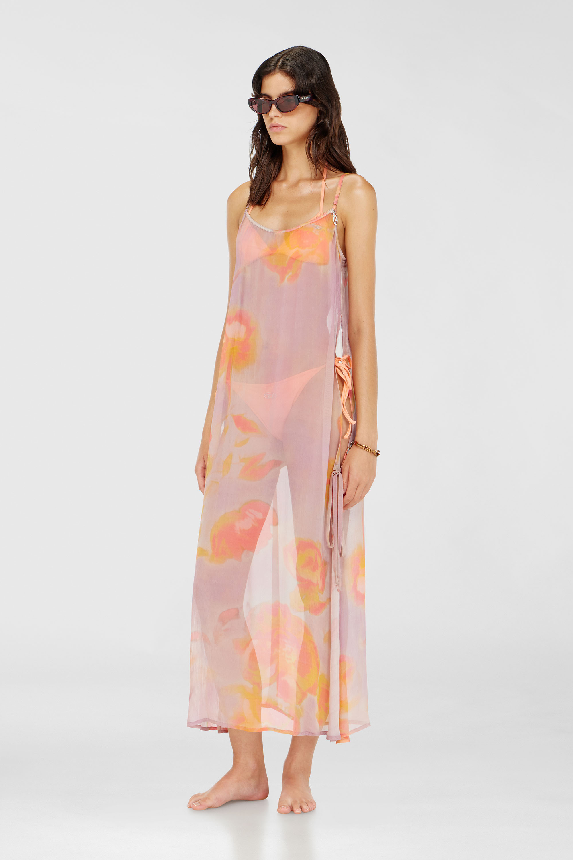 Diesel - VANYA-UTLT, Damen Strandkleid aus Chiffon mit Blumenmuster in Lila - 1
