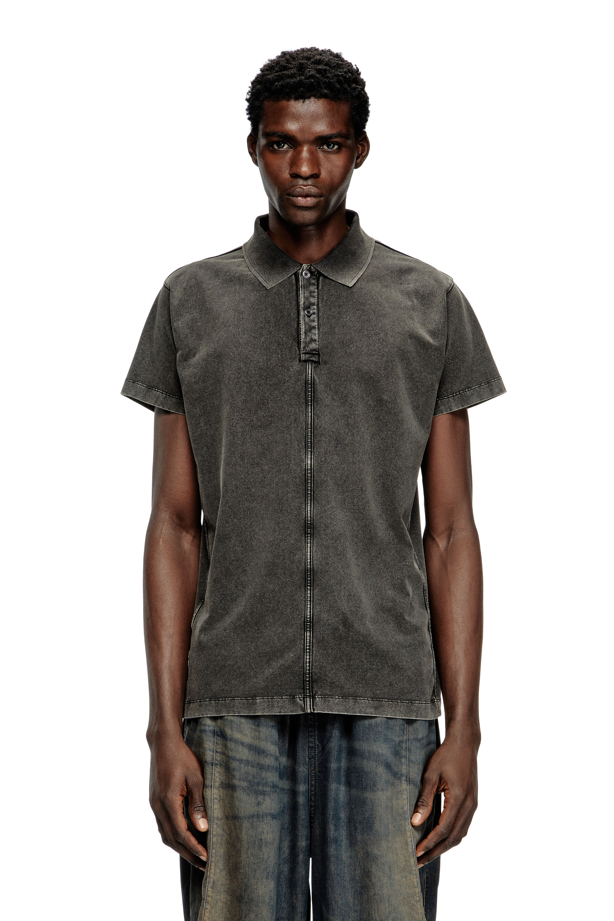 Diesel - T-NOMELY, Herren Poloshirt aus Jersey in Denim-Optik in Schwarz - 1