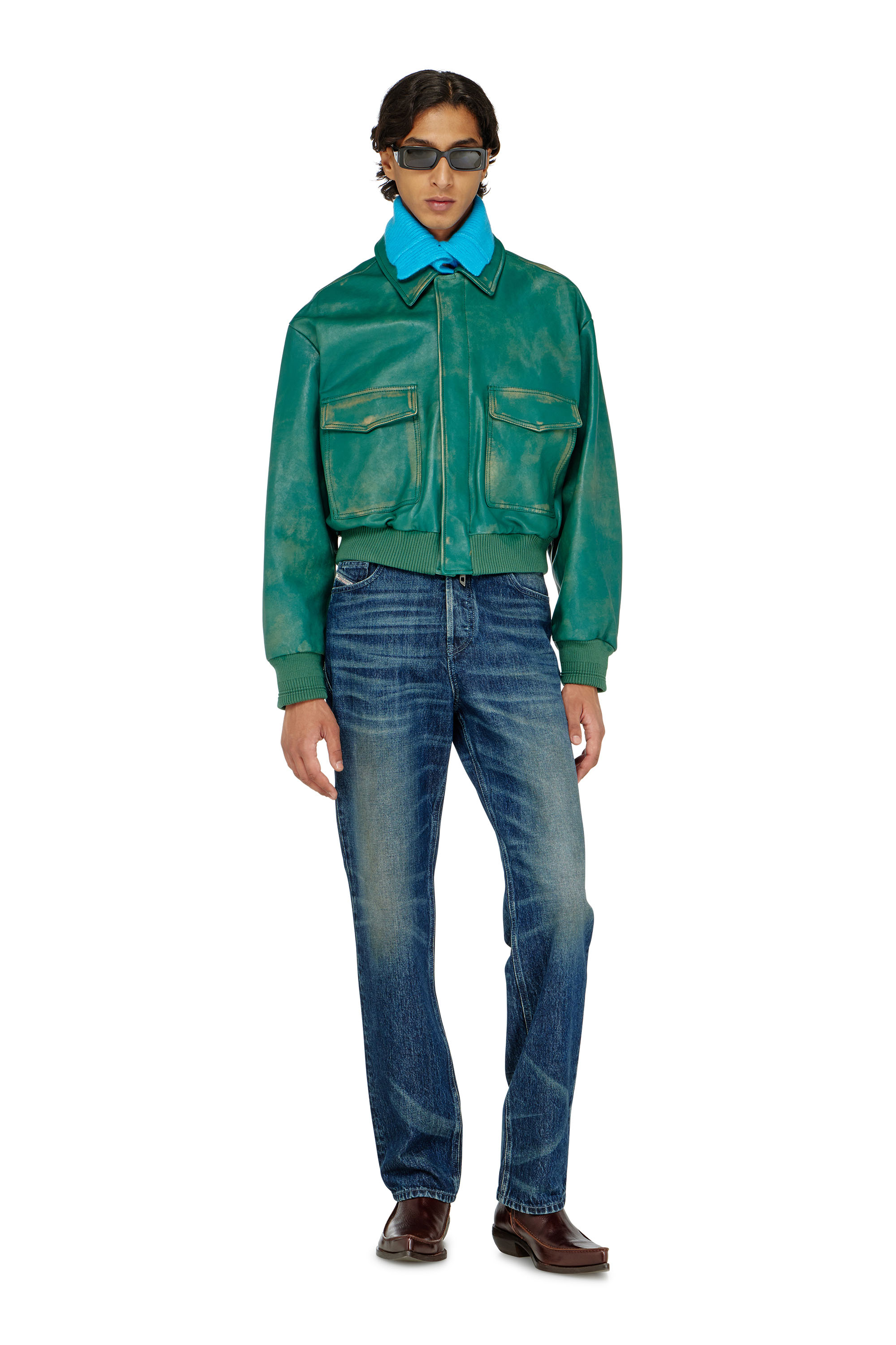 Diesel - L-UMAN, Herren Aviator-Jacke aus behandeltem Leder in Gr&uuml;n - 1