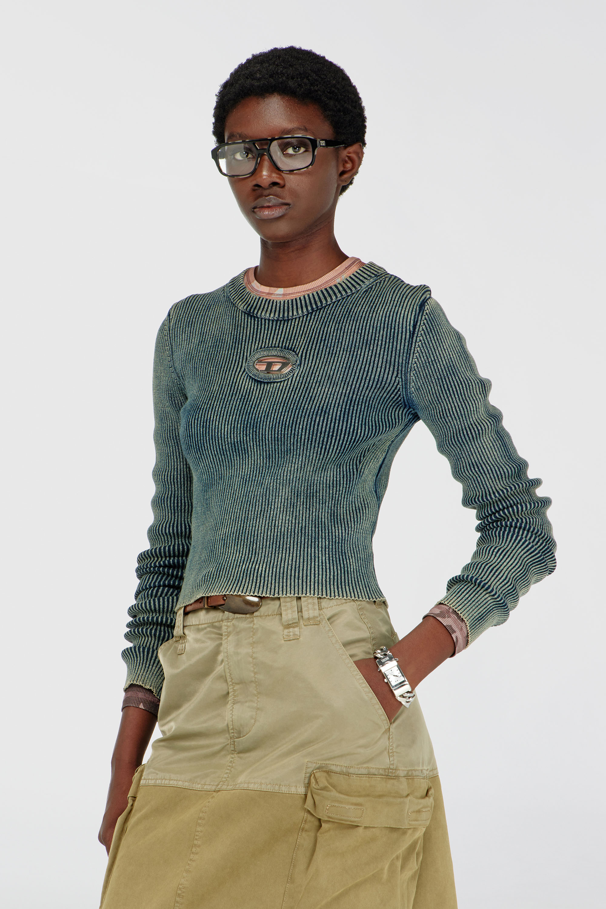 Diesel - M-ANCHOR-A, Damen Top aus Rippstrick mit Oval D in Dunkelblau - 1