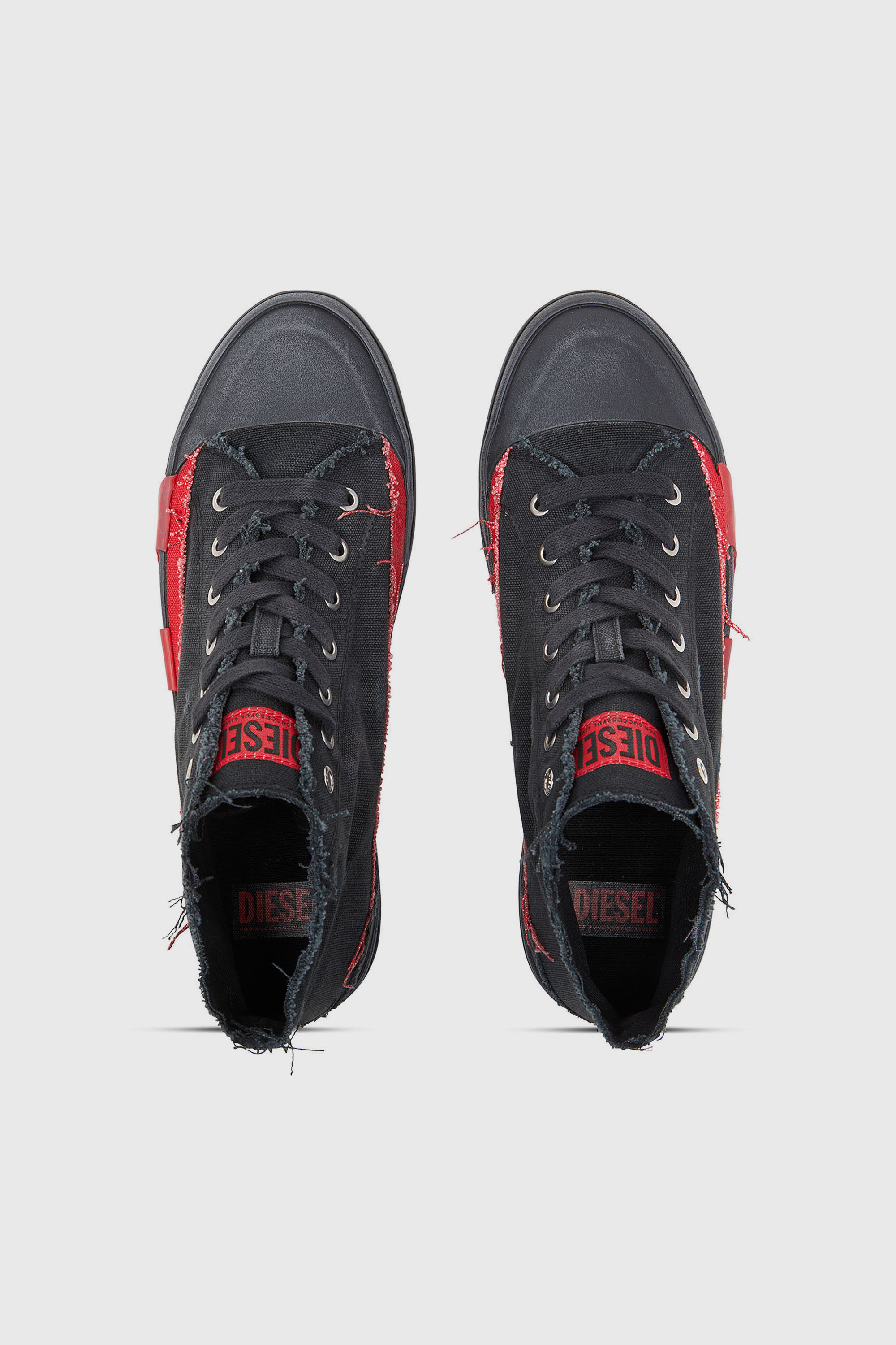 Diesel - S-D-VERSE MID II, Herren S-D-Verse-High-Top-Sneakers aus Canvas in vielgetragener Optik in Schwarz/Rot - 4
