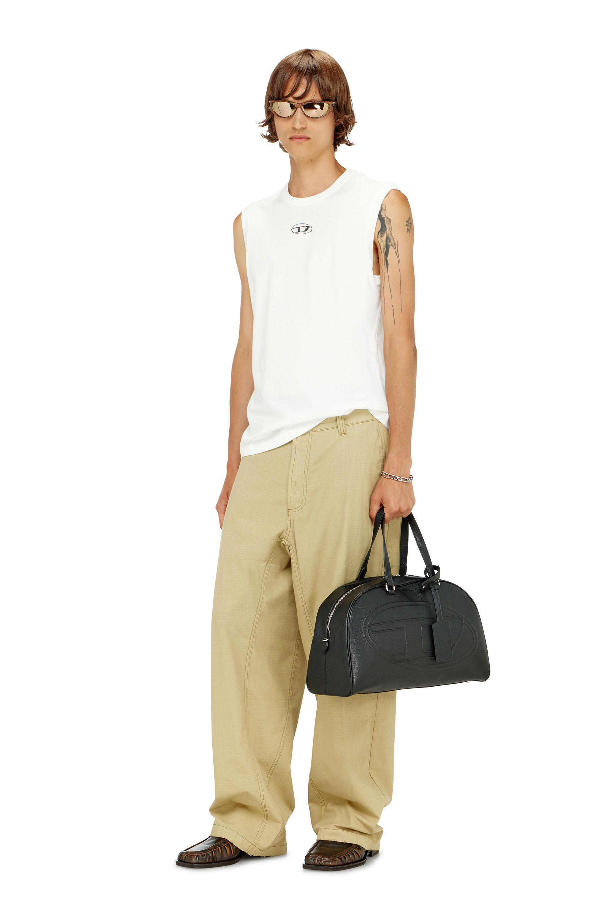 Diesel - T-BISCO-IOD, Herren Baumwoll-Tanktop mit ovalem D-Logo in Metallic-Optik in Wei&szlig; - 1