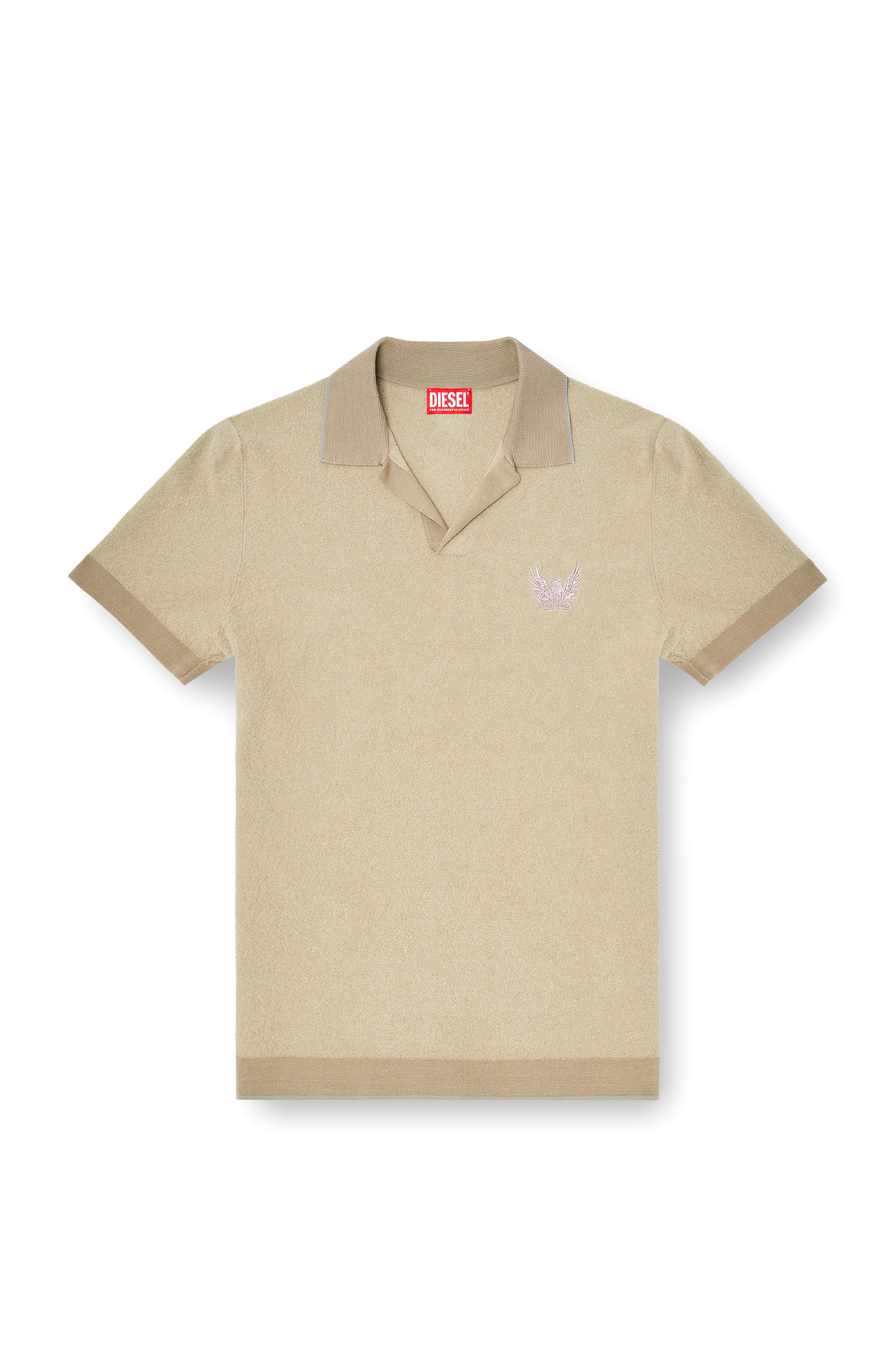 Diesel - K-RAILES, Herren Poloshirt aus Boucl&eacute;-Strick mit Phoenix-Logo in Beige - 2