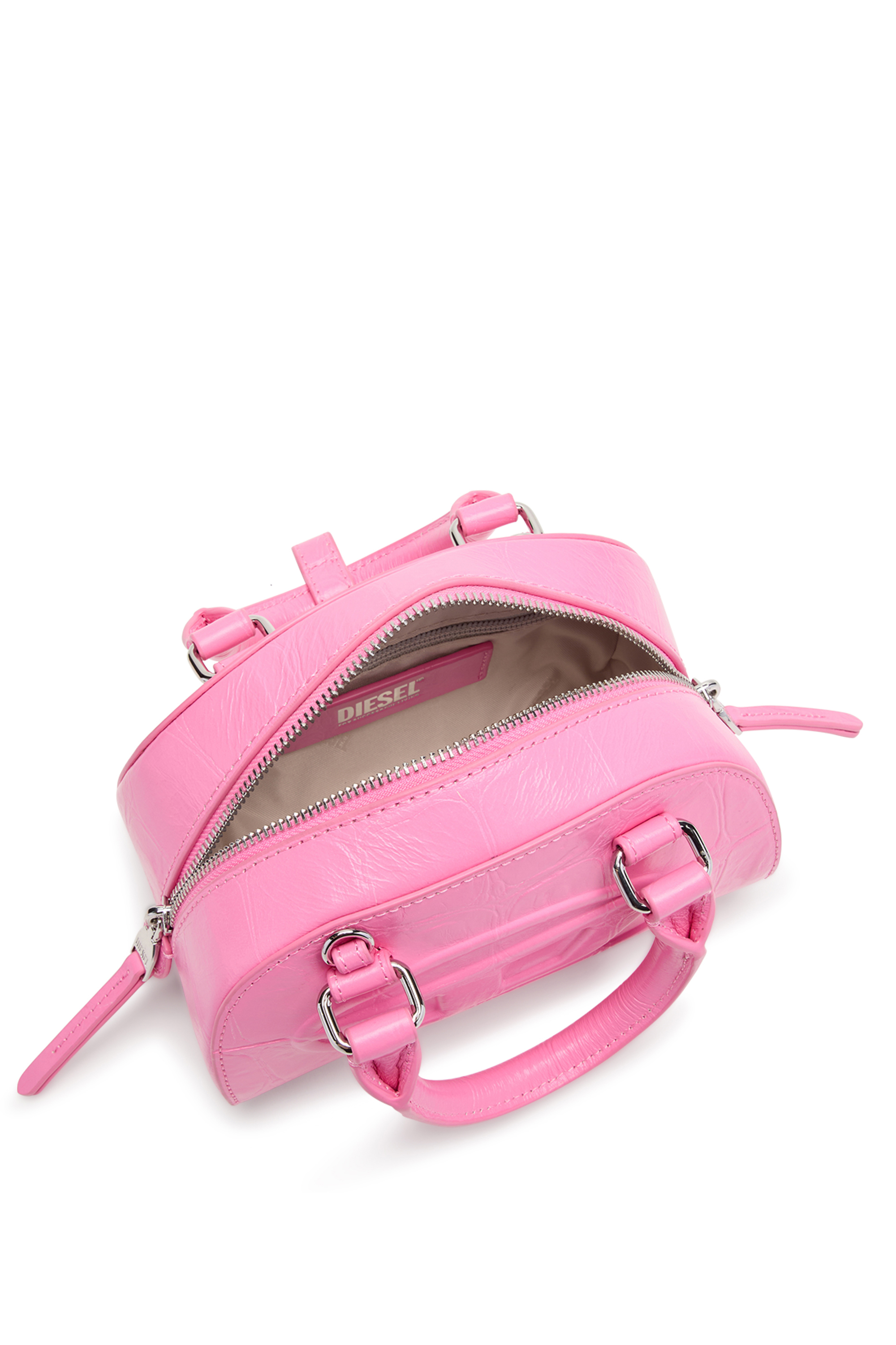 Diesel - 1DR DOME CROSSBODY, Damen 1DR Dome-Mini-Bowlingtasche aus Leder in Krokodilleder-Optik in Rosa - 5