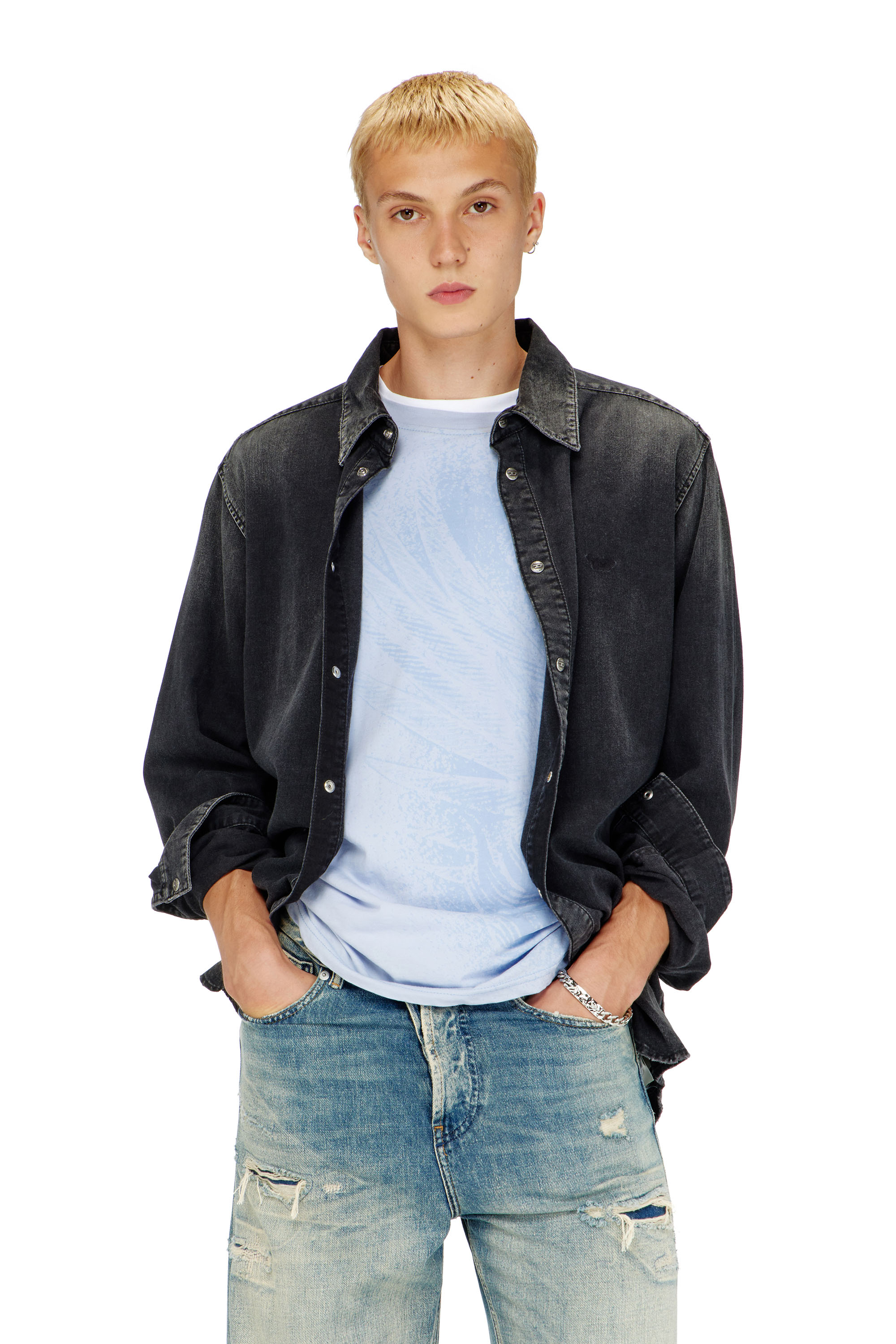 Diesel - D-SIMPLY, Herren Lang&auml;rmeliges Denimhemd in Schwarz - 1