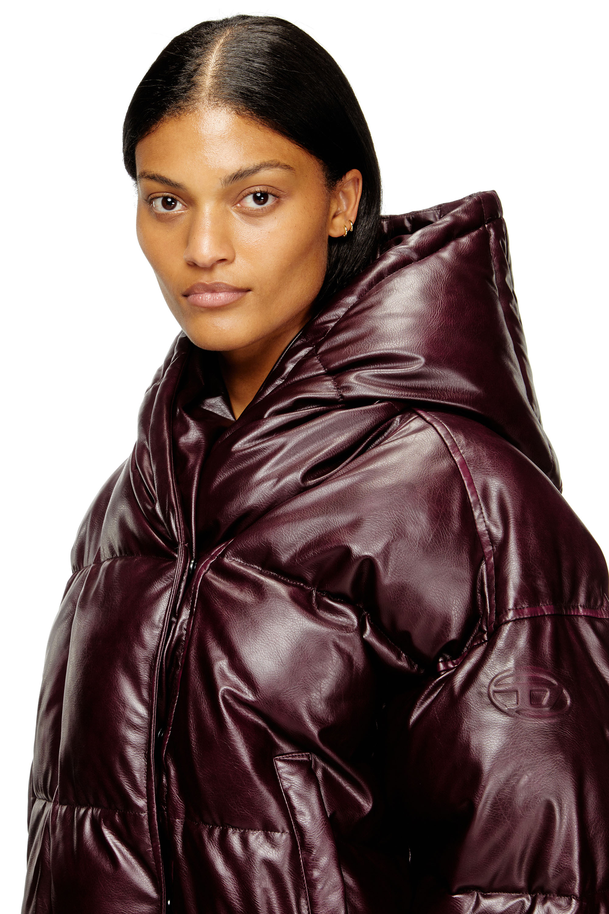 Diesel - FR-W-ILLEY, Woman's Burgundy hooded puffer jacket in coated fabric in Burgundy - 5