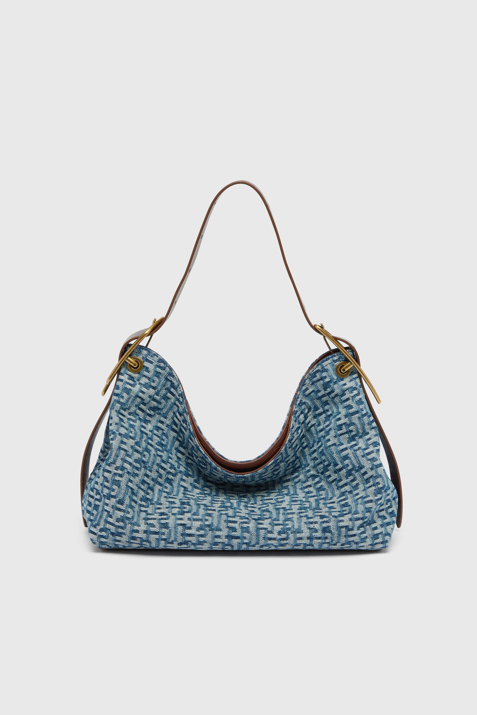 Diesel - D-LINE HOBO S, Damen D-Line Schultertasche aus Denim mit Monogramm in Blau - 1
