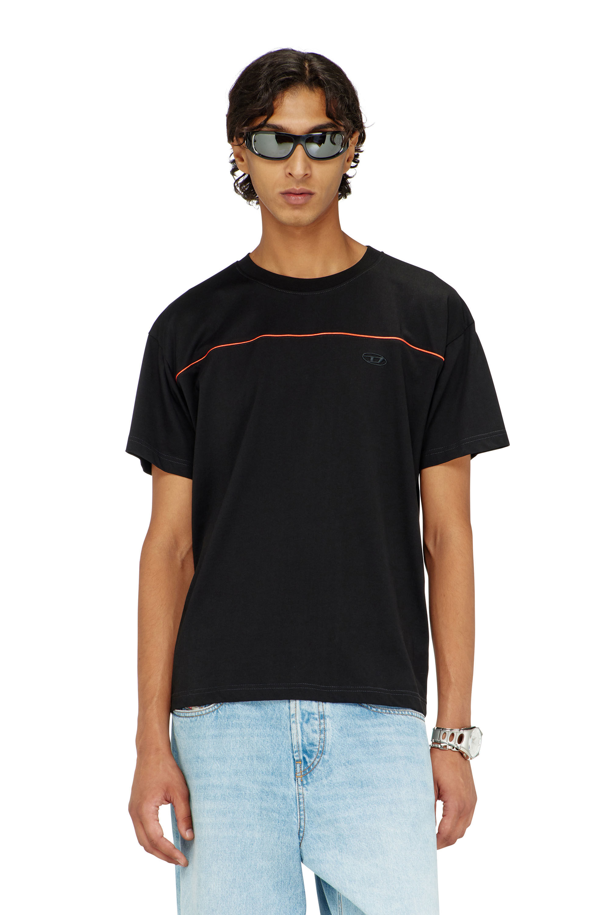 Diesel - T-NORM-PIPING, Herren T-Shirt mit kontrastierenden Paspeln in Schwarz - 1