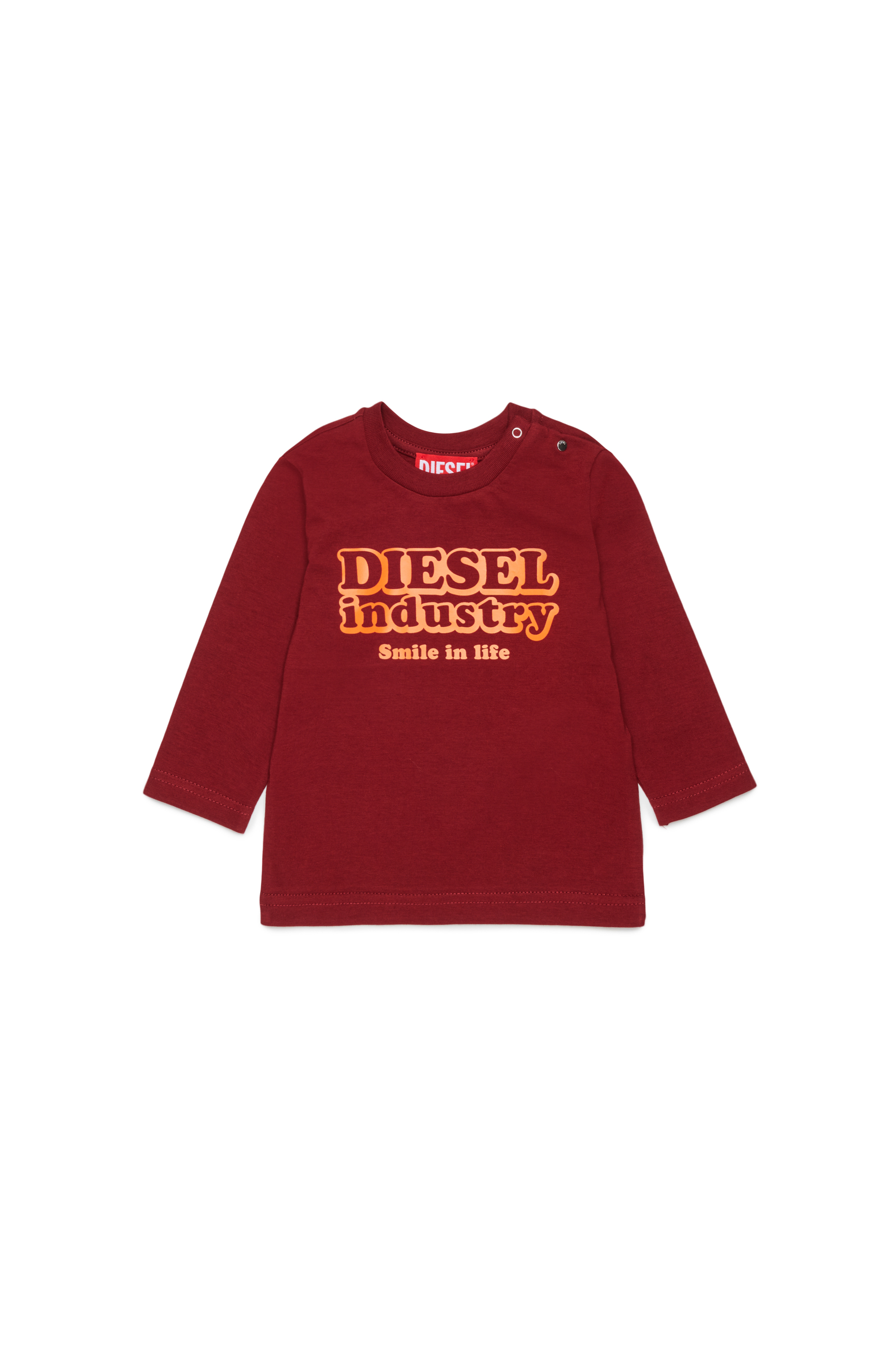 Diesel - TLODIMB, Man's Long-sleeve T-shirt with Diesel Industry print in Red - 1