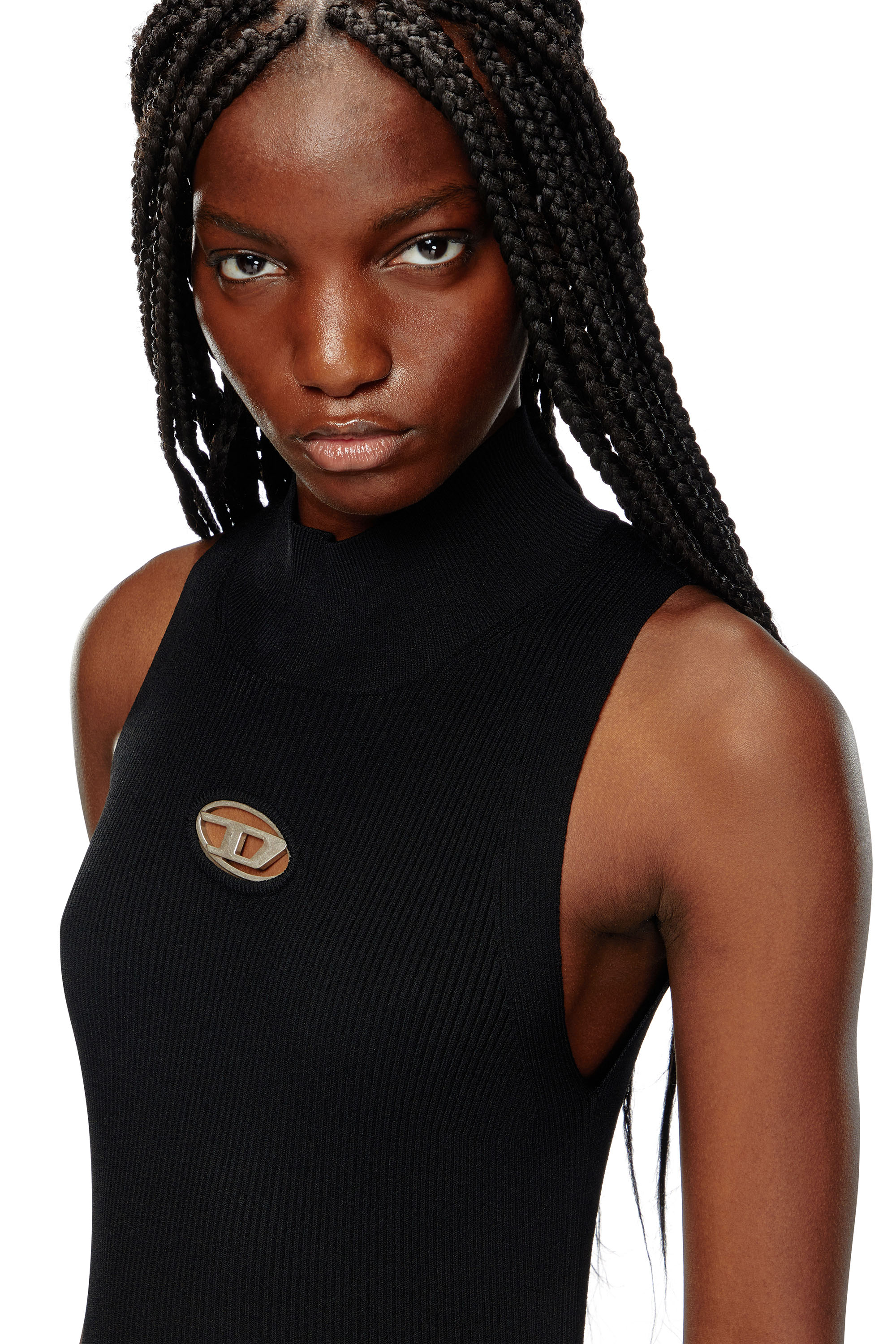 Diesel - M-ONERVAX-TOP, Damen Rollkragen-Top aus Rippstrick in Schwarz/Grau - 5