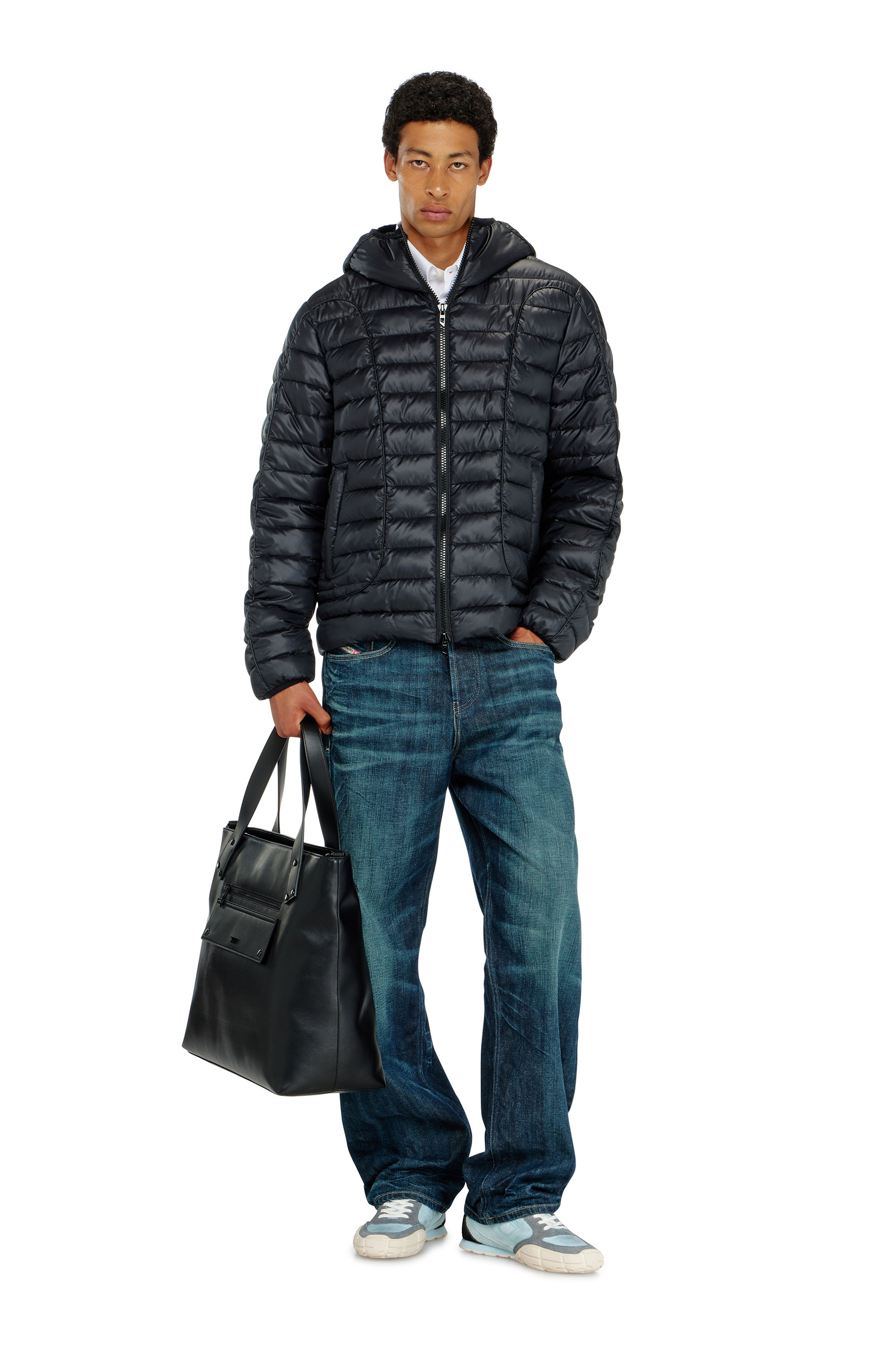 Diesel - W-STONE-WRD, Herren Steppjacke mit tonalen Paspeln in Schwarz - 2