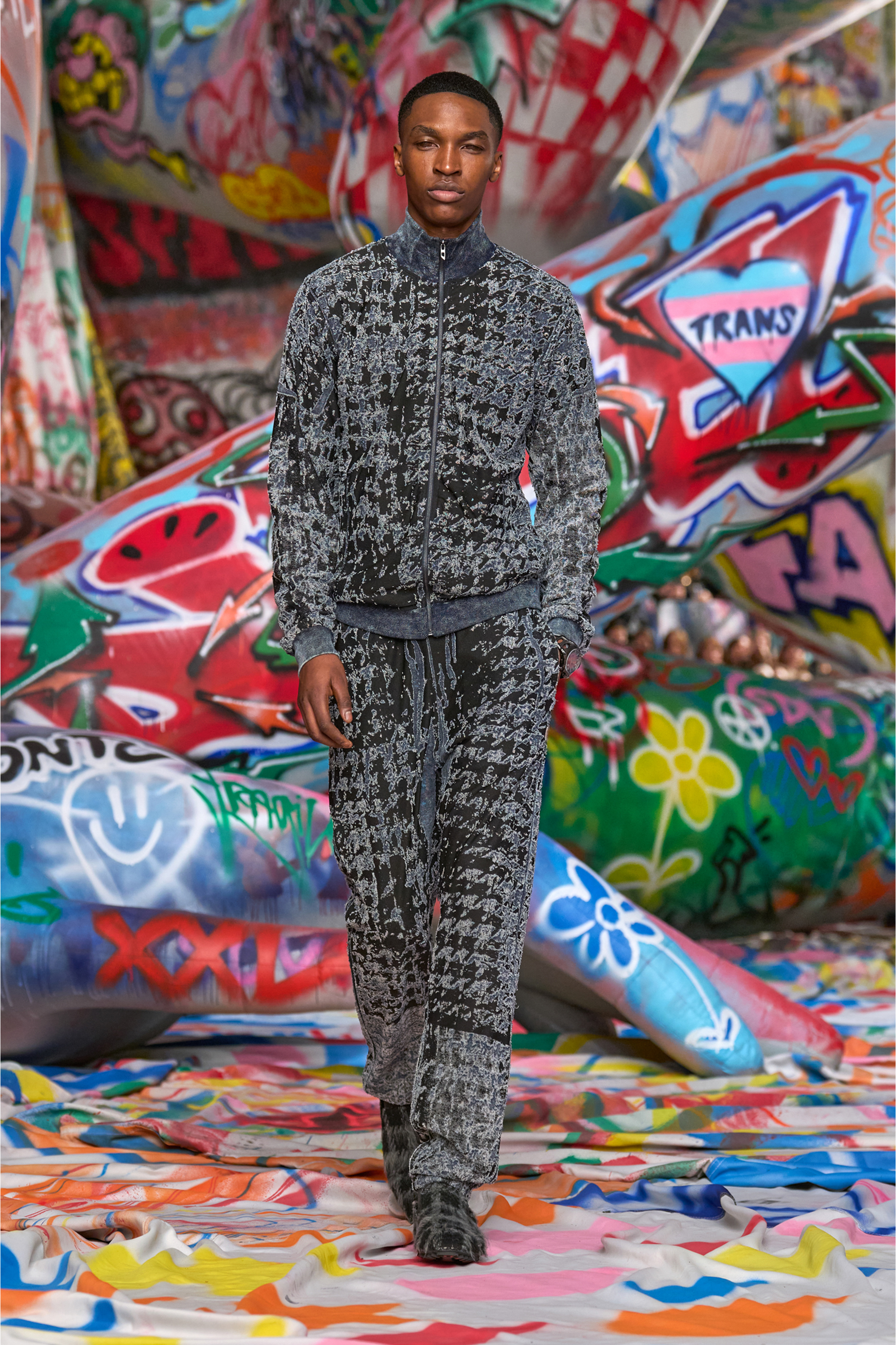 Diesel - P-LABIS, Herren Elastische Hose aus Dévoré-Hahnentritt in Schwarz/Weiss - 3