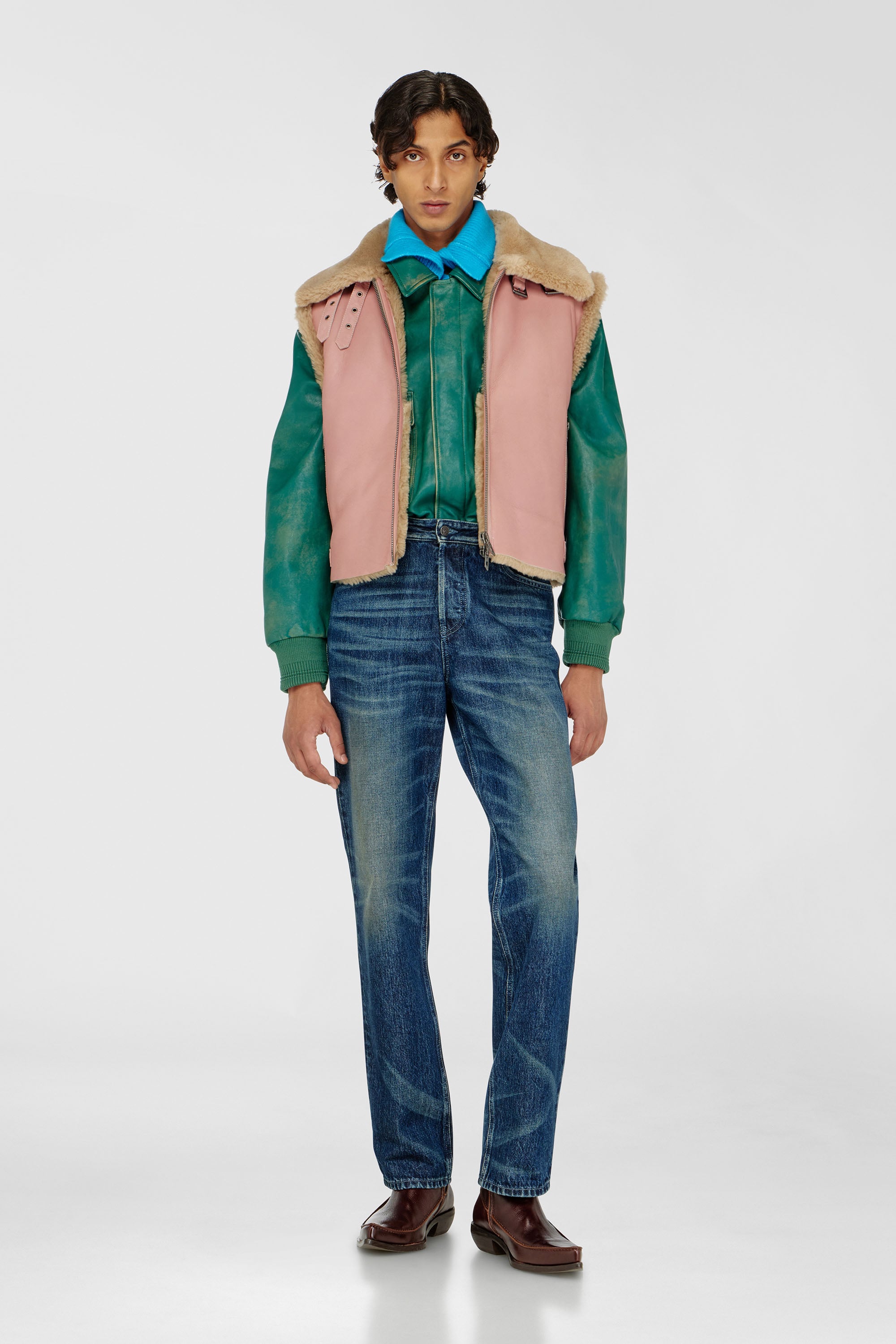 Diesel - L-HONT, Herren Lederweste mit Shearling in Rosa - 2