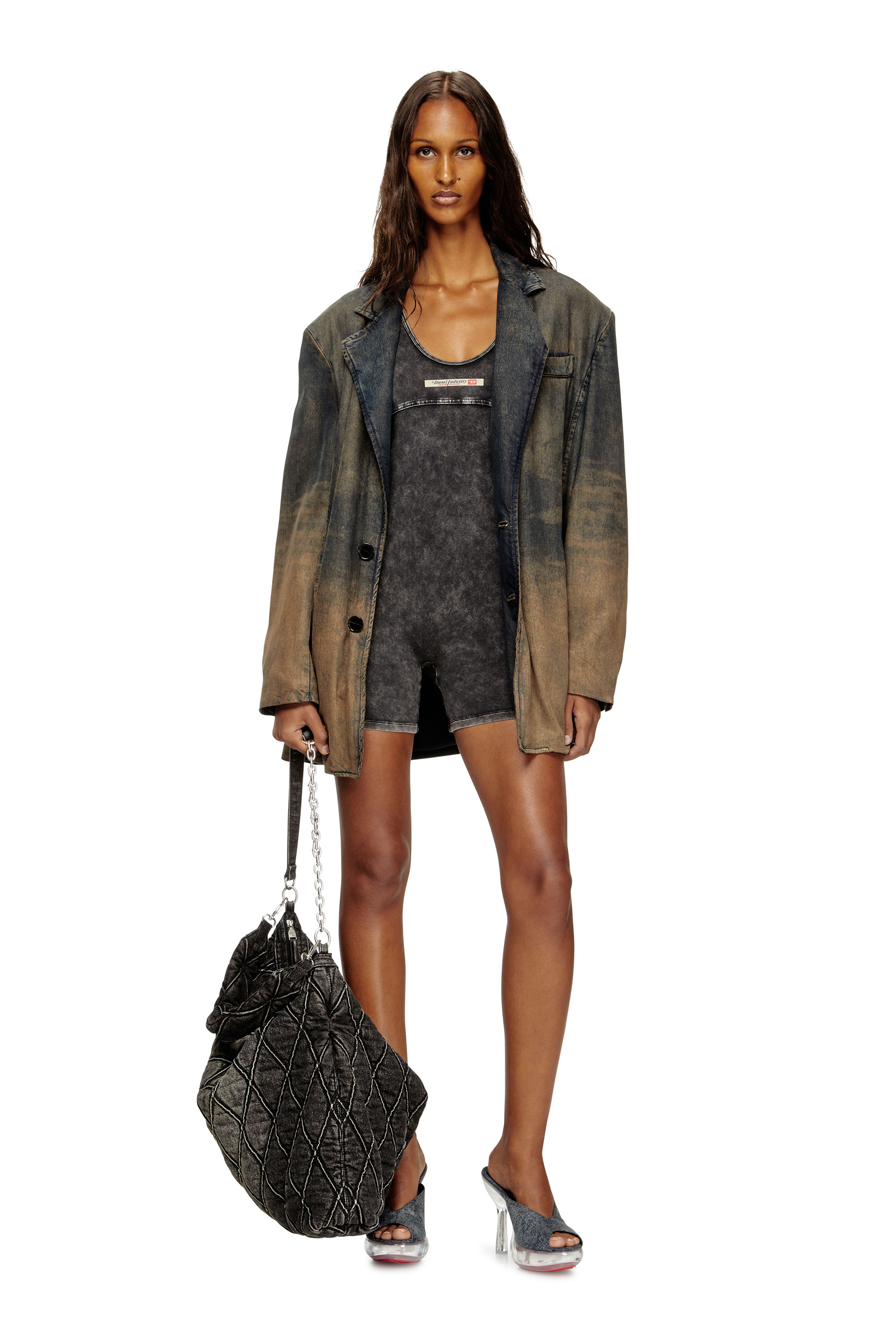 Diesel - KARIM-DNM, Damen Playsuit aus Jersey mit Denim-Effekt in Schwarz - 4
