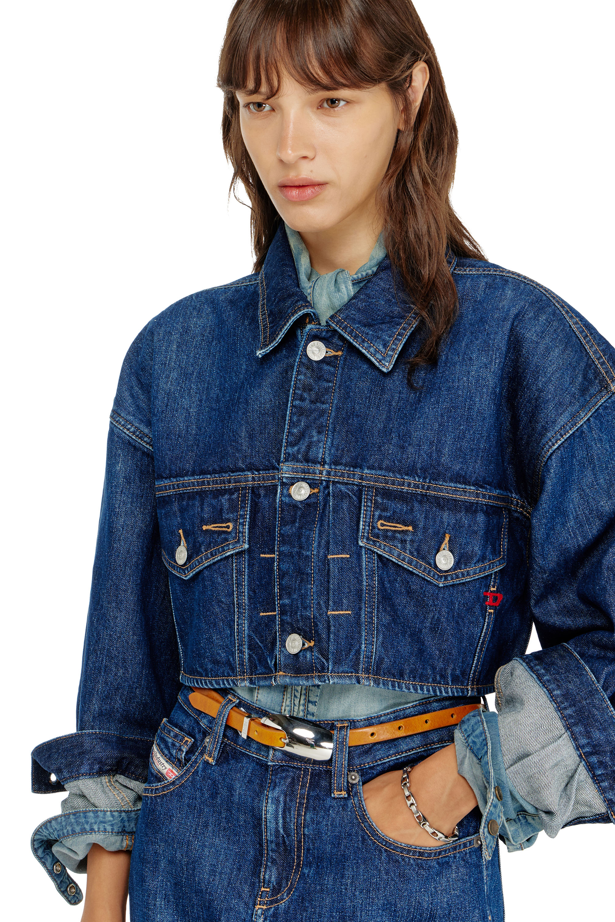 Diesel - DE-MALLEY, Damen Cropped oversized denim trucker jacket

&Uuml;bergro&szlig;e cropped Denim-Truckerjacke in Mittelblau - 5