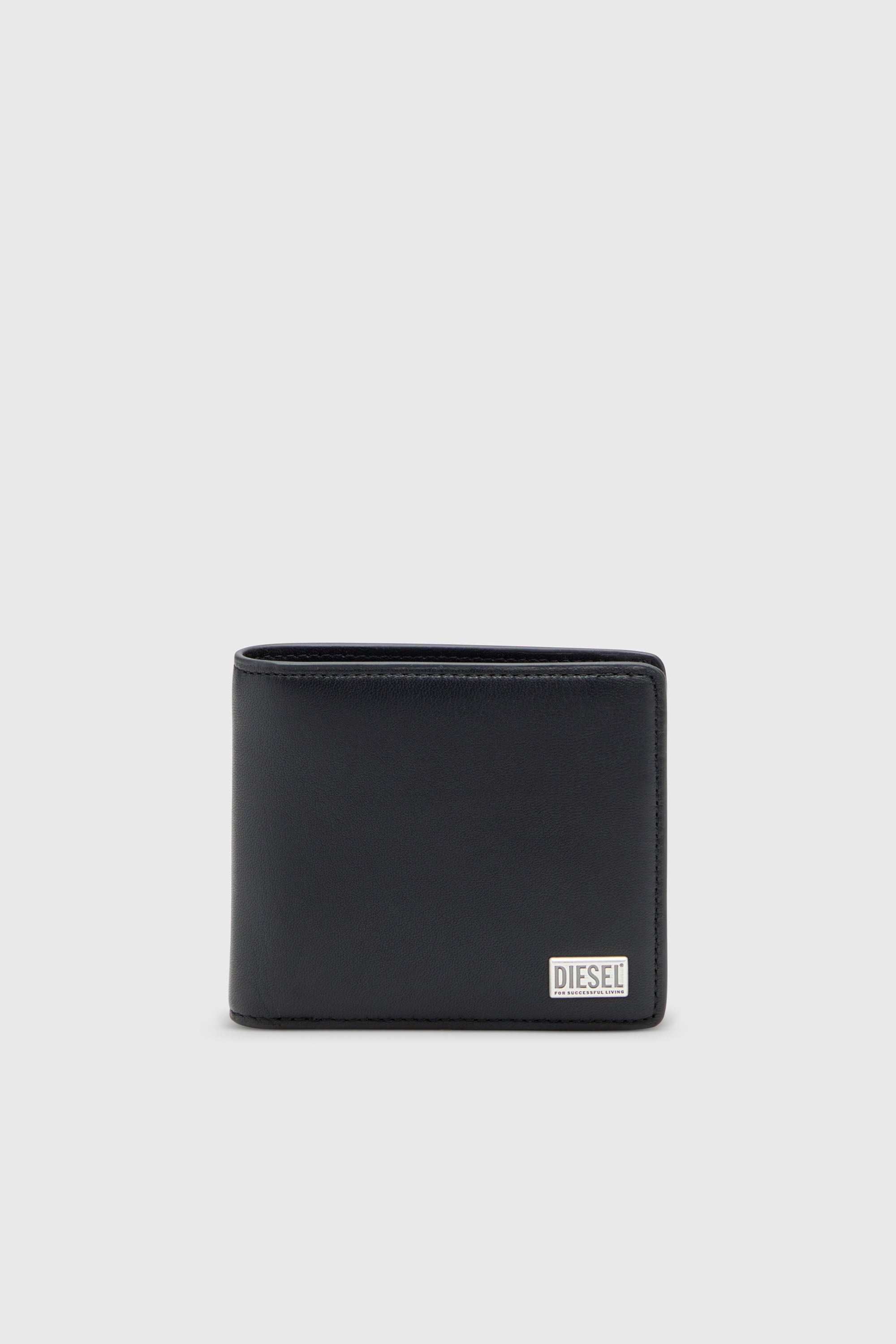 Diesel - BISCOTTO BI FOLD COIN S 3D, Herren Portemonnaie im Faltdesign aus semi-gl&auml;nzendem Leder in Schwarz - 1