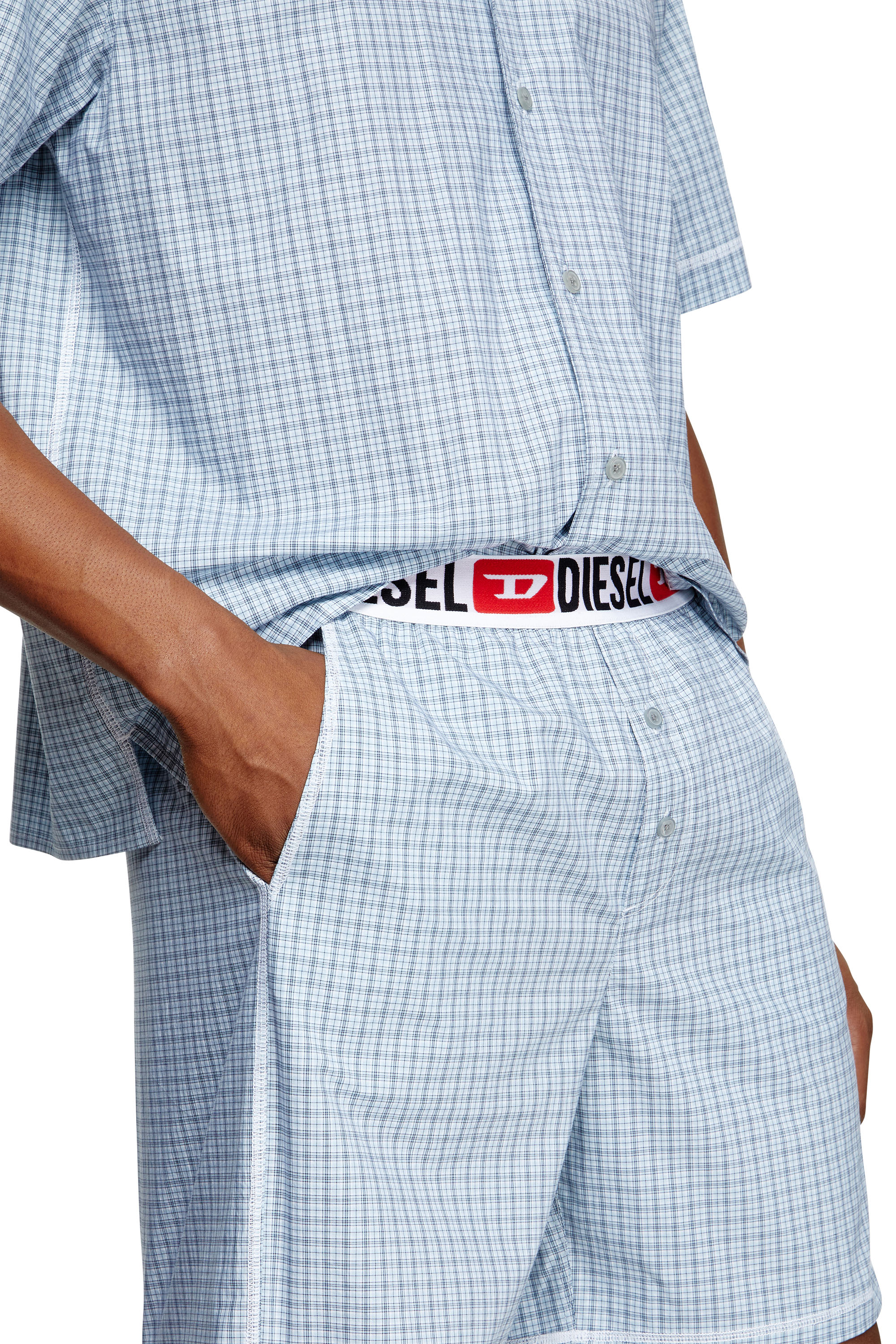 Diesel - SET-RAFAEL-D-CORE, Herren Kurze Pyjamas aus Karo-Baumwolle in Hellblau - 4