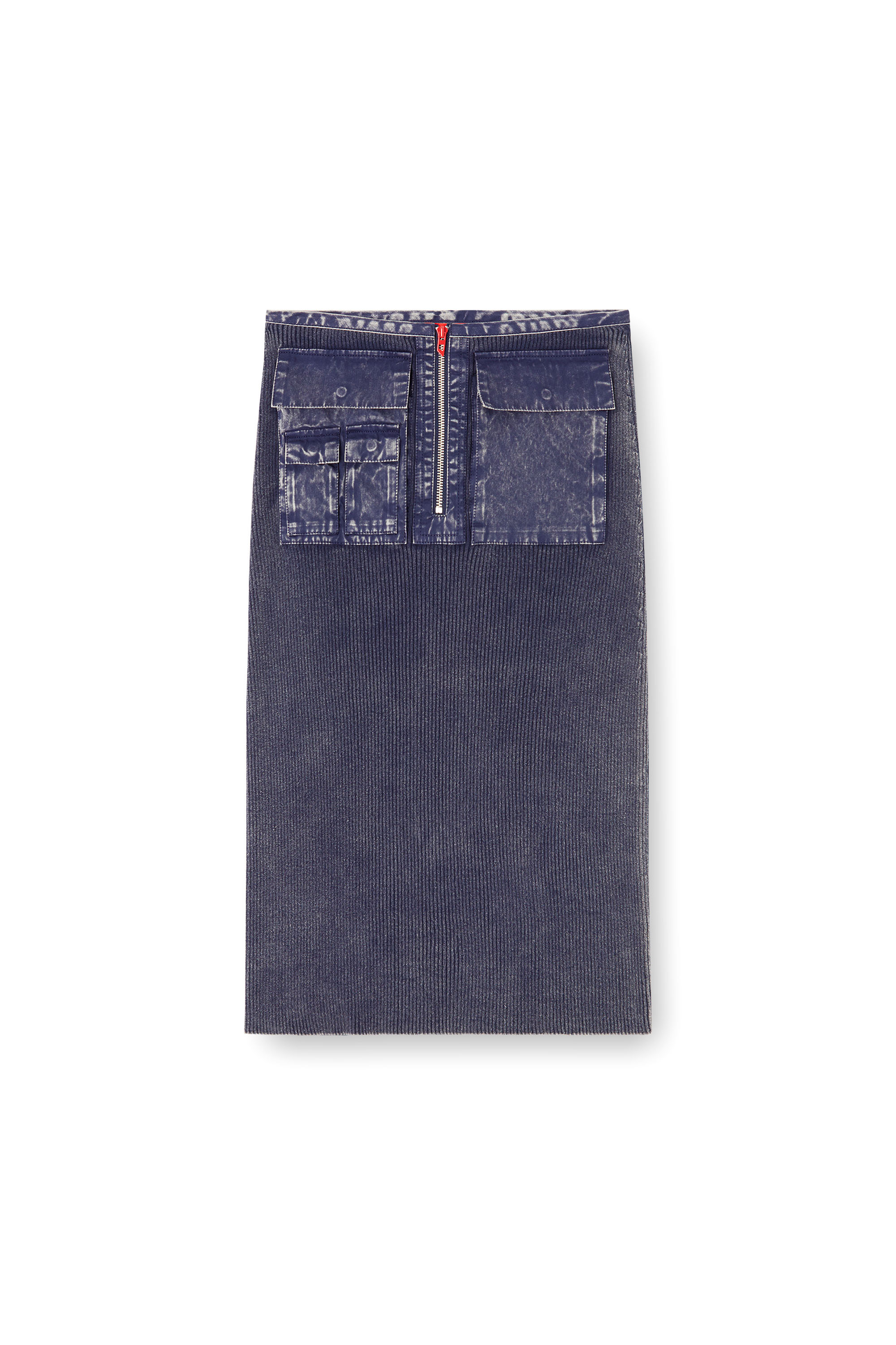 Diesel - M-MERYN, Damen Midirock aus Strick mit Cargotaschen aus Denim in Blau - 2