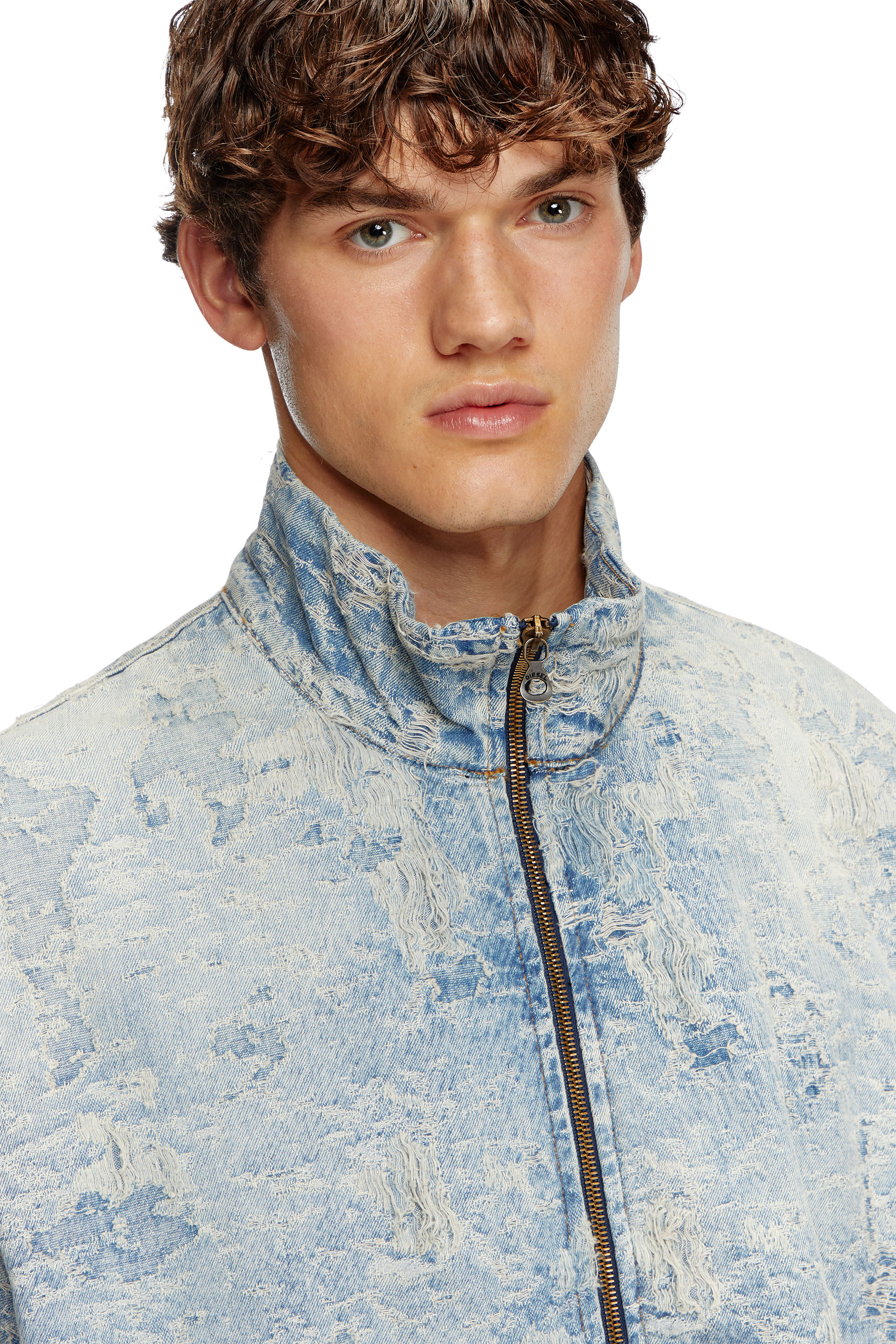 Diesel - D-KRAP-FSF, Unisex Jacke mit Reißverschluss aus Jacquard-Denim mit Schmutz-Effekt in Hellblau - 3