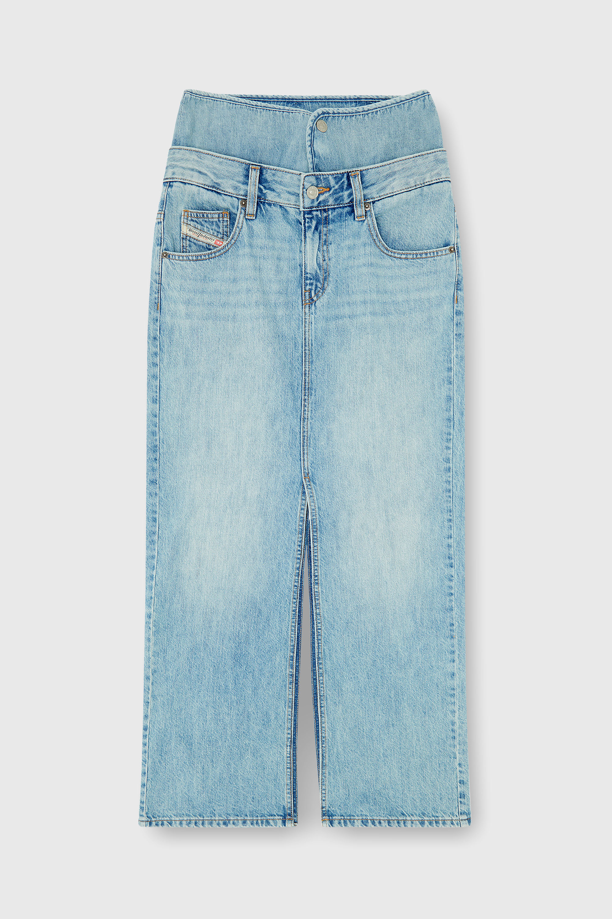 Diesel - DE-SPIVEY, Woman's Jean-illusion denim maxi skirt with slits in Light Blue - 2